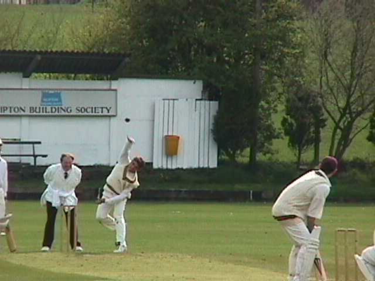 Haslingden professional Paul Strang tempts Accrington number 11 Damian Clarke with a googly on Sunday