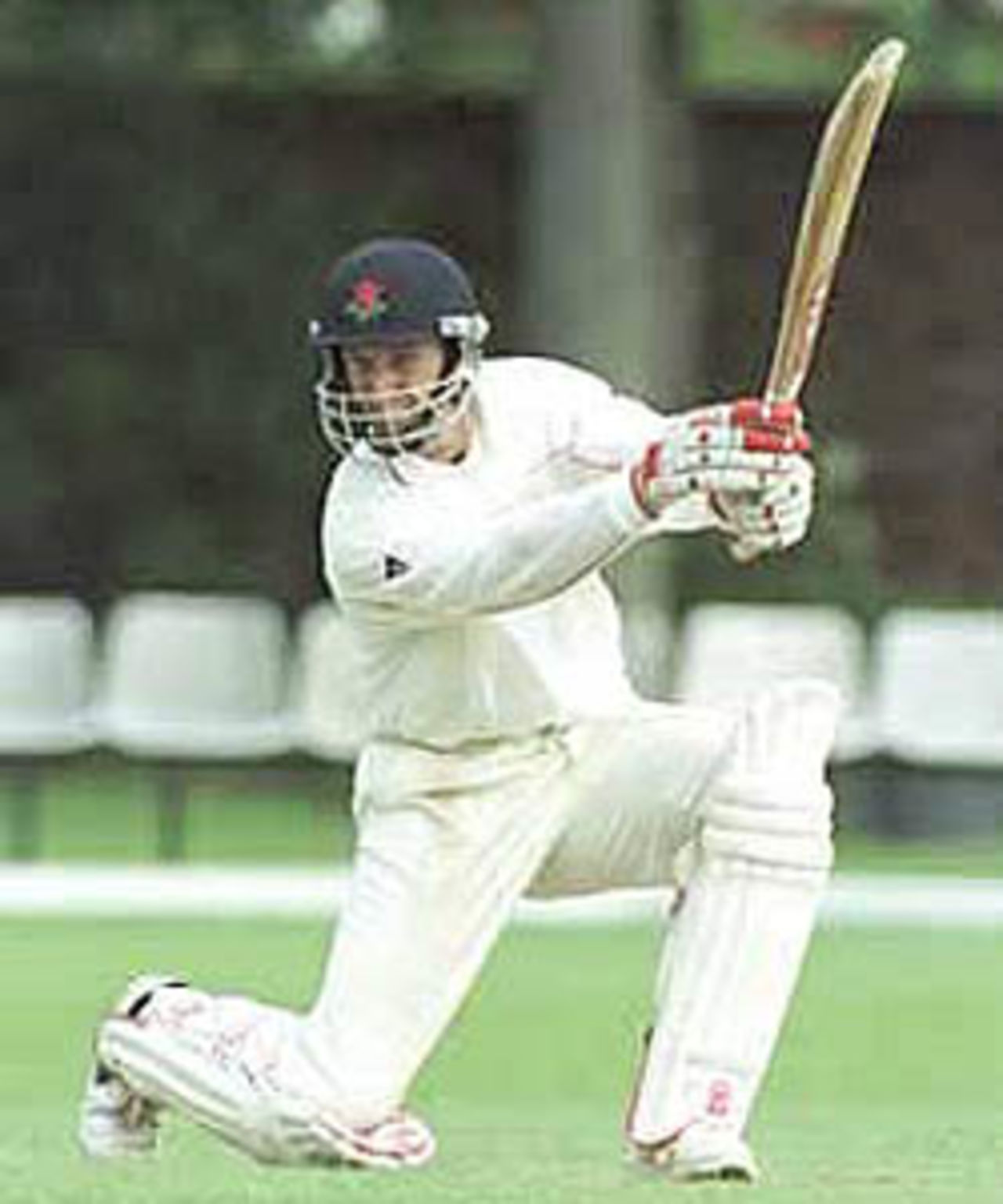 John Crawley gets down on one knee to play the drive, New Zealand 'A' in England, 2000, Lancashire v New Zealand 'A', Aigburth, Liverpool, 13-16 June 2000(Day 1).