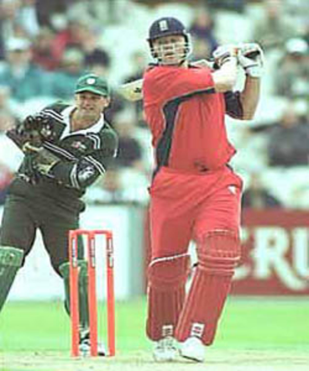Andrew Flintoff in action, National League Division One, 2000, Lancashire v Worcestershire, Old Trafford, Manchester 11 June 2000.