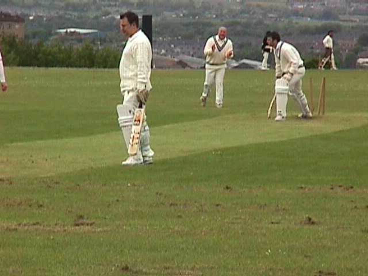 Jack Taylor claims the wicket of Ian Aitken for Taverners B against St Phillips on King Georges