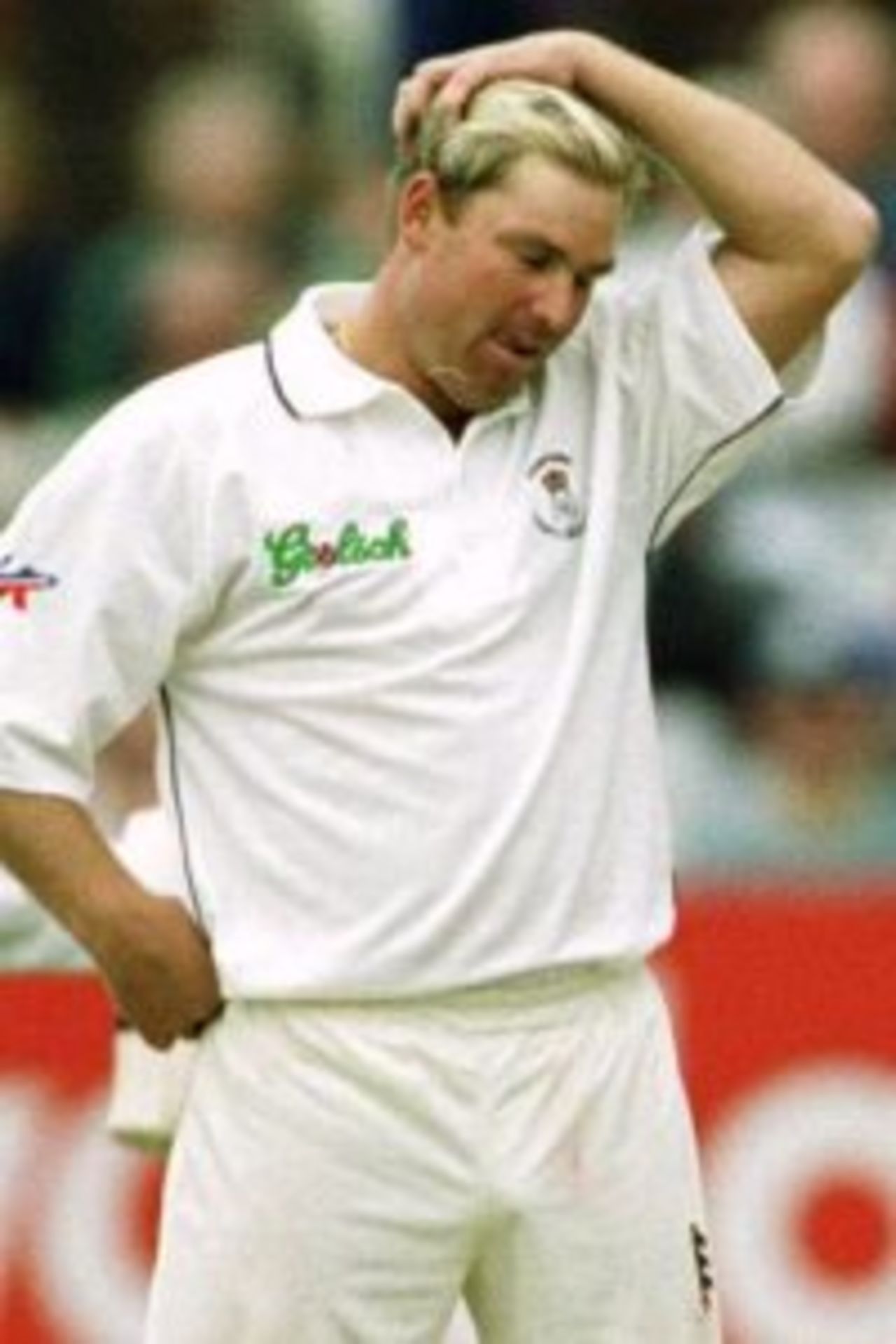 13 May 2000: A frustrated Shane Warne of Hampshire after a wide is given during the Yorkshire v Hampshire county match at Headingley, Leeds.