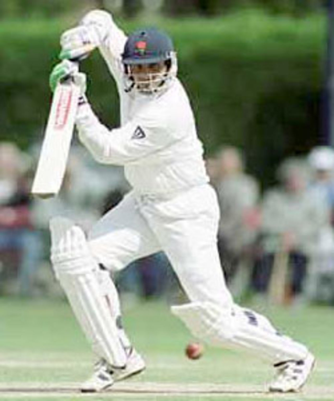 Sourav Ganguly cover drives for 4 runs, NatWest Trophy, 2000, 3rd Round, Lincolnshire v Lancashire, Sports Ground, Cleethorpes, 21 June 2000.
