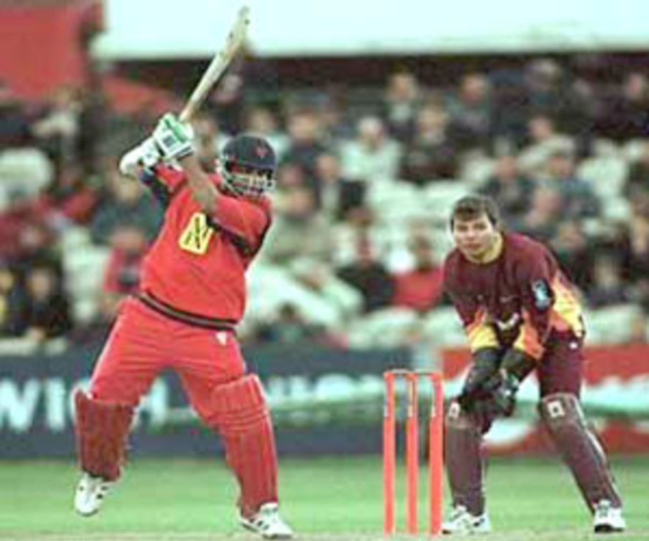 Ganguly makes room for himself to play the square drive, National League Division One, 2000, Lancashire v Northamptonshire, Old Trafford, Manchester, 23 June 2000.