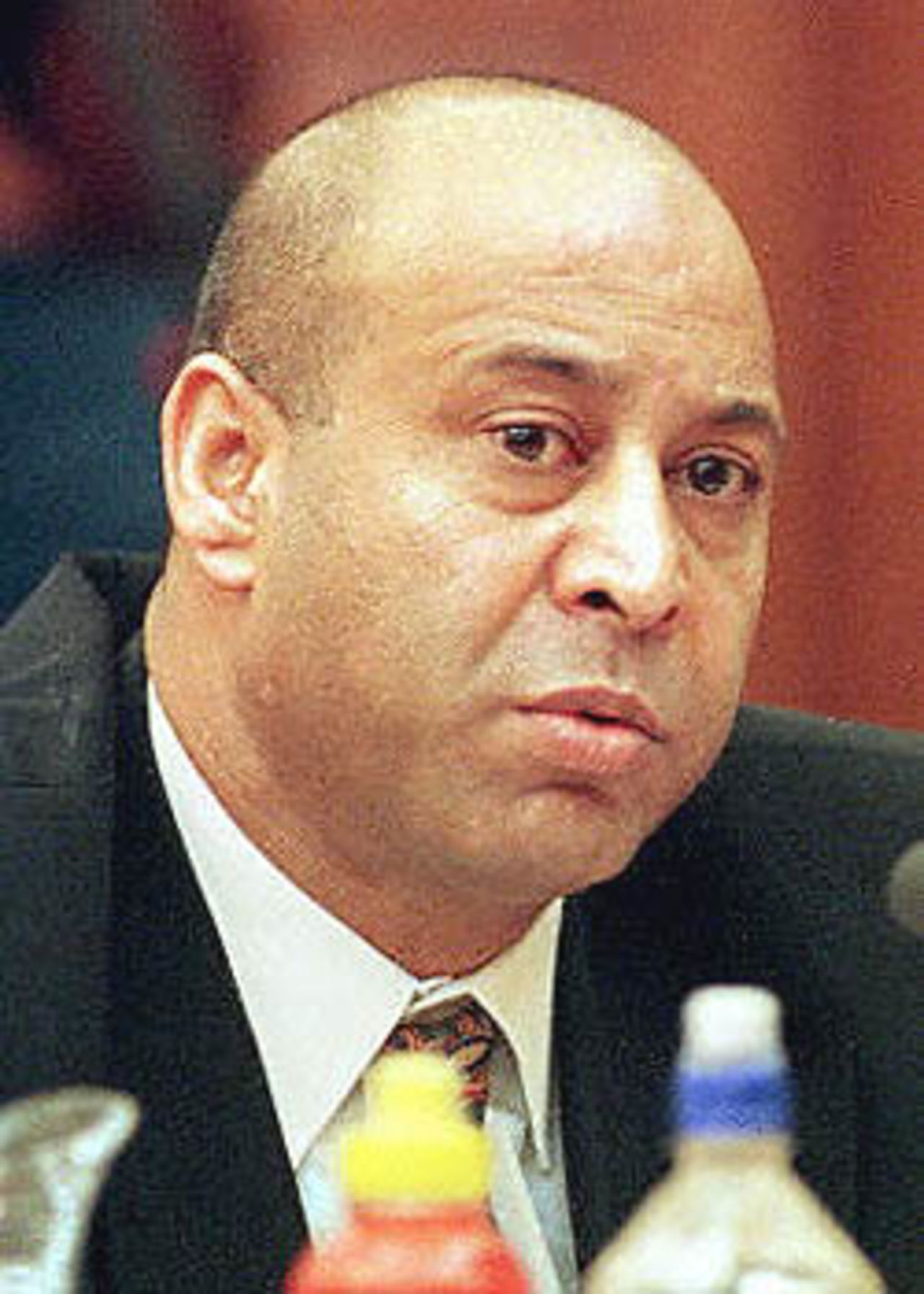 Hamid 'Banjo' Cassim, the man who introduced sacked South African captain Hansie Cronje to bookmaker 'Sanjay' Chawla, testifies before the King Commission of Inquiry into allegations of cricket match-fixing in Cape Town 26 June 2000.