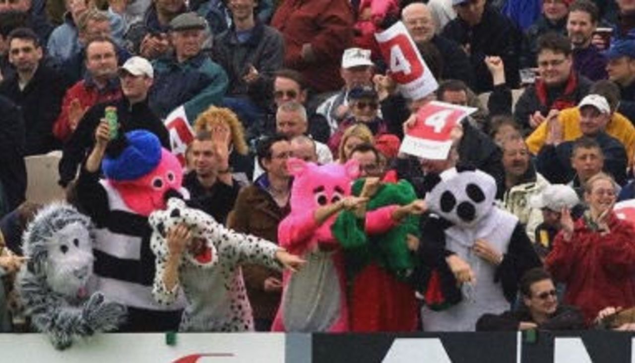 Cheering English cricket fans, day 2, 2nd Test at Old Trafford, 17-21 May 2001.