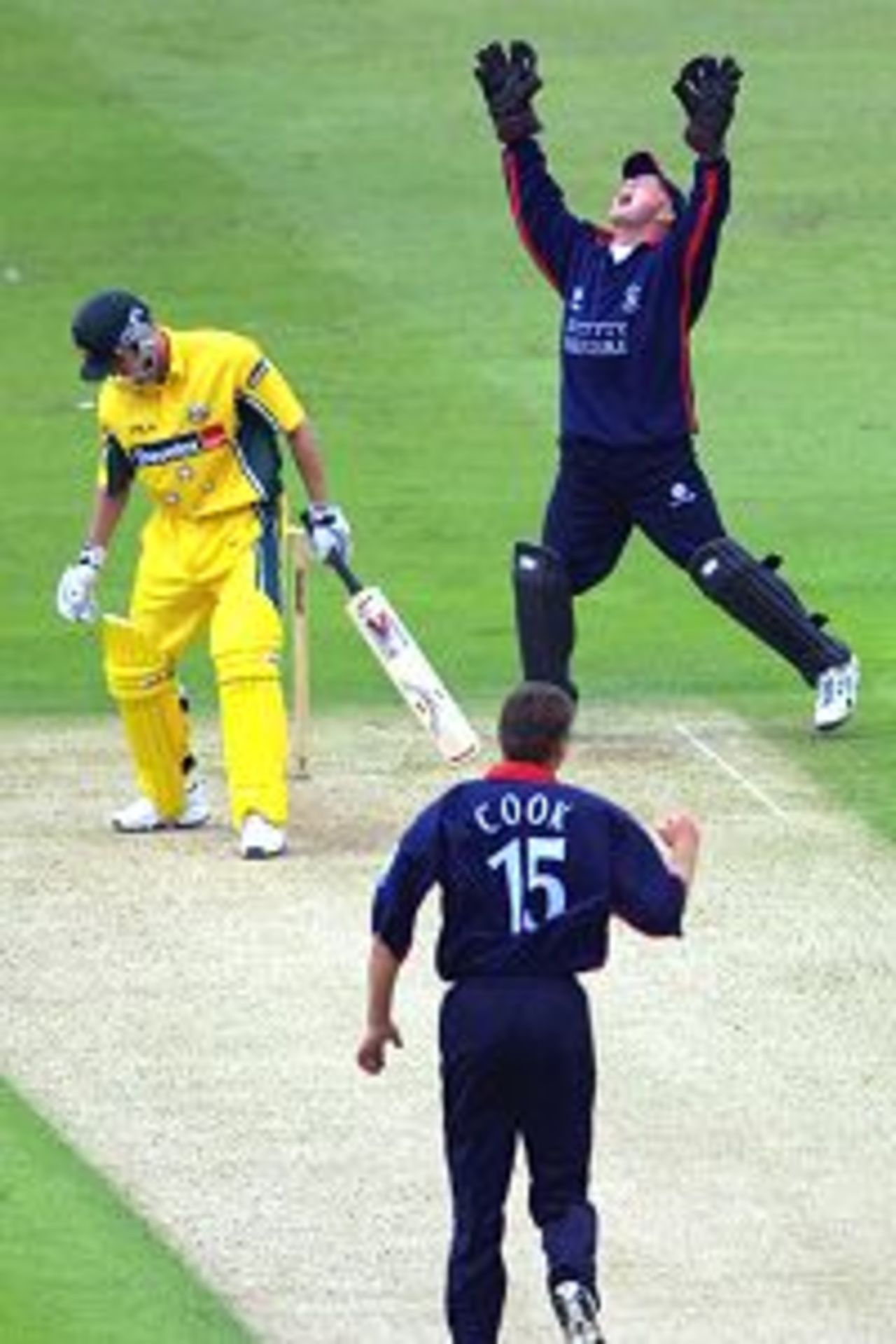 Damian Martyn of Australia is caught by David Nash of Middlesex off the bowling of Simon Cook during the one day tour match between iddlesex and Australia at Lord's, London.
