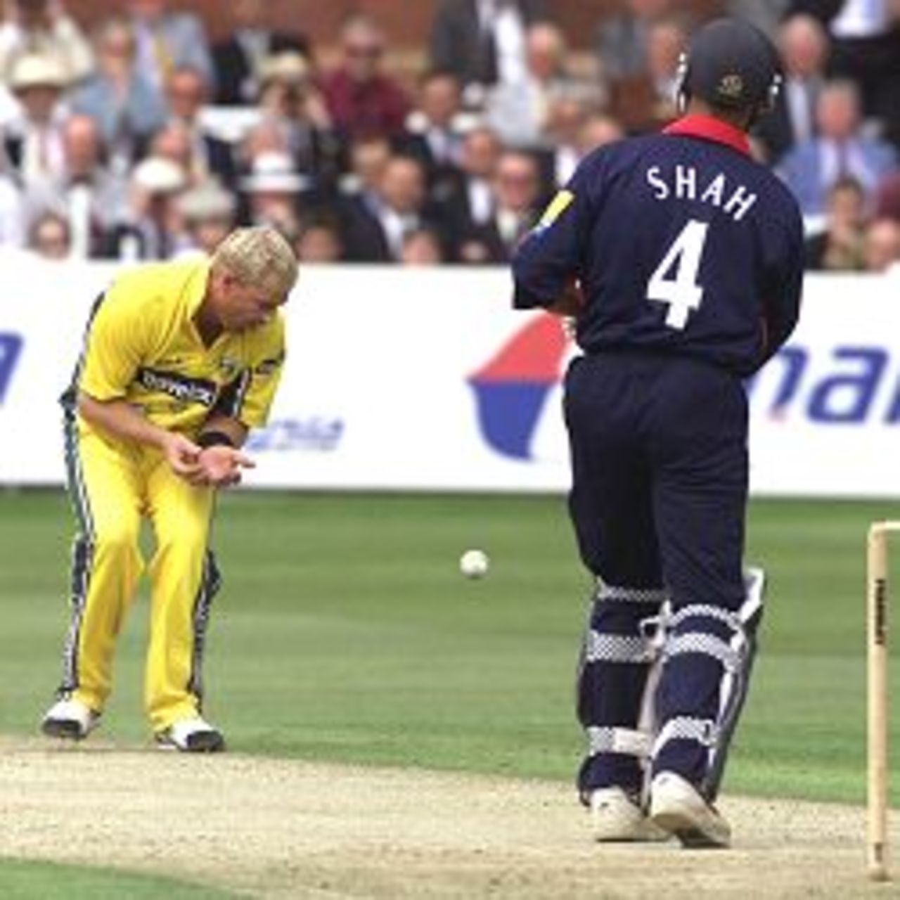 Shane Warne of Australia drops a catch from Owais Shah of Middlesex, during the one-day tour match between Middlesex and Australia at Lords Cricket Ground, London, England.