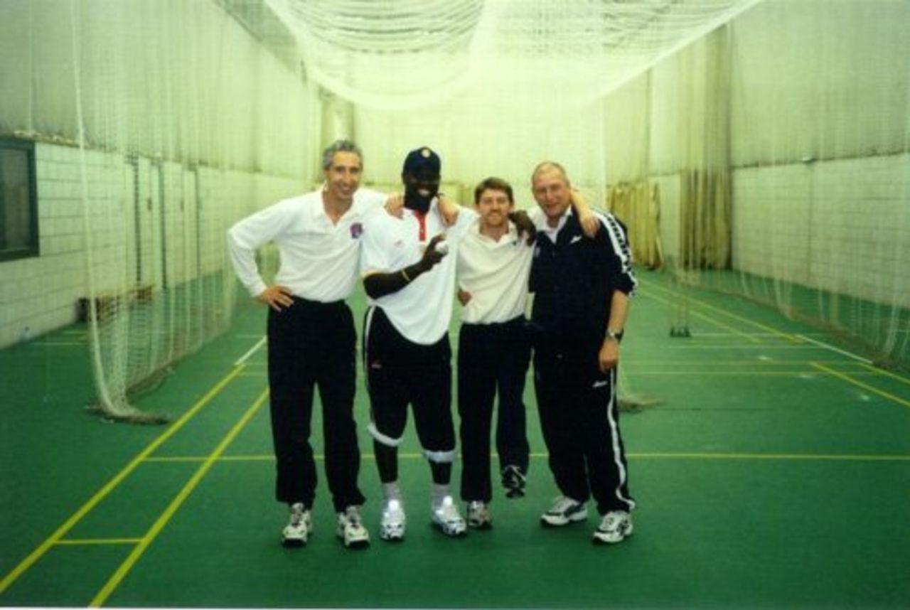 Left - right: Ed de Moura Correia (Holland), Otis Gibson (former West Indies player), David Bordes (France), Jim Love (Scotland) - Simon Talbot (Denmark), not shown (sorry Talby!), completed the Europe line-up.