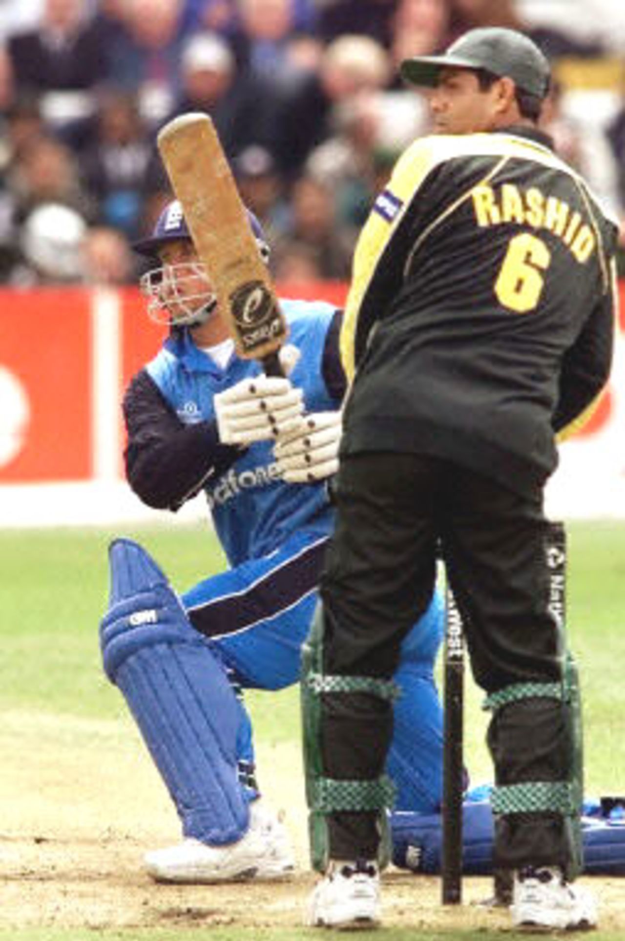 Darren Gough sweeps a ball while batting, 7th ODI at Headingley, 17 June 2001.