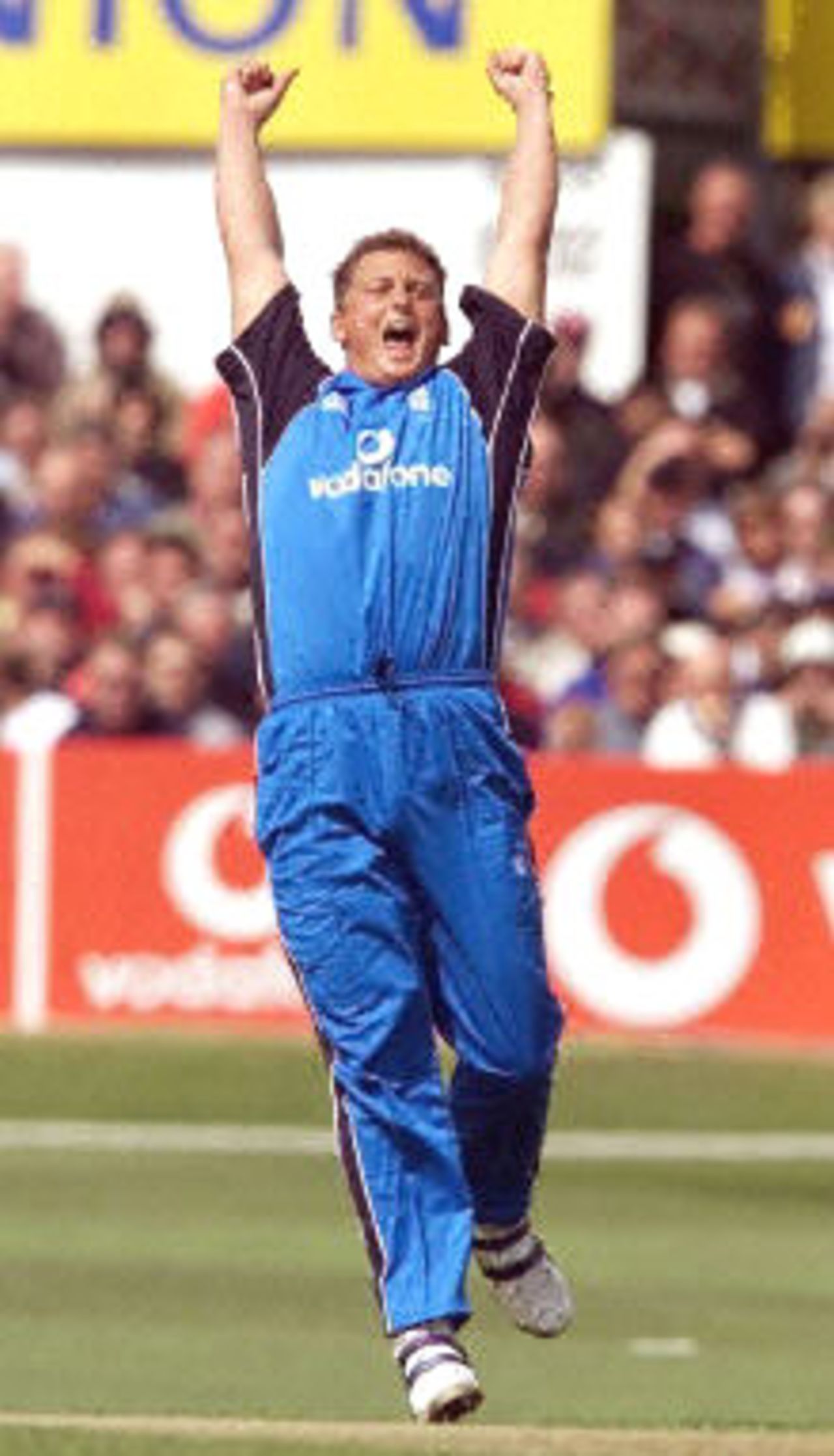 Darren Gough celebrates the wicket of Shahid Afridi, 7th ODI at Headingley, 17 June 2001.