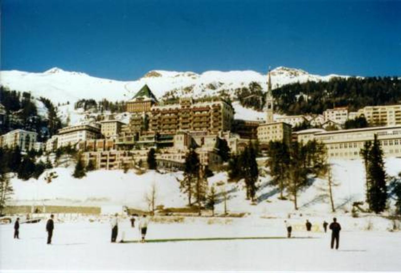 'Ice Cricket' in full flow against the Swiss mountainous backdrop