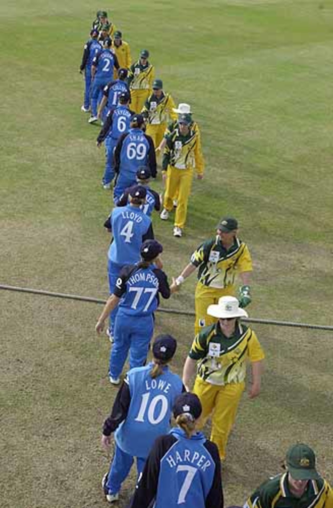 The players greet each other at the end of the match