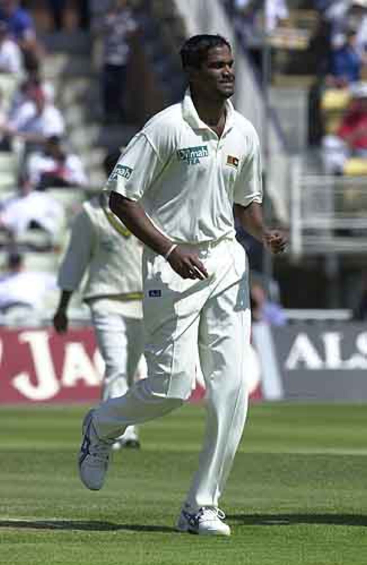 Nuwan Zoysa has just got Tudor out, England v Sri Lanka, second Test, Edgbaston 2002