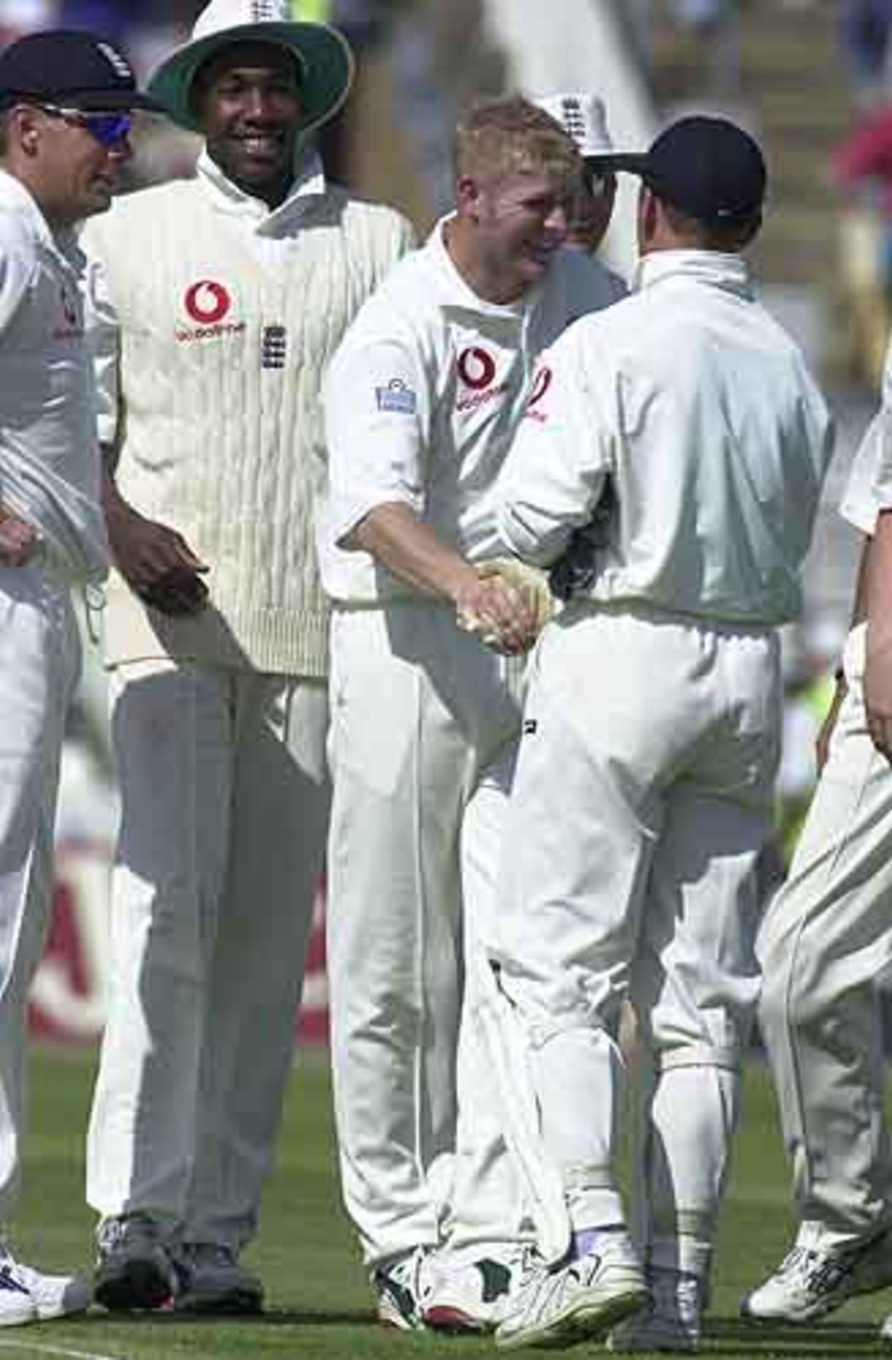 Hoggard is congratulated after getting the wicket of Jayasuriya, England v Sri Lanka, second npower Test, Edgbaston 2002