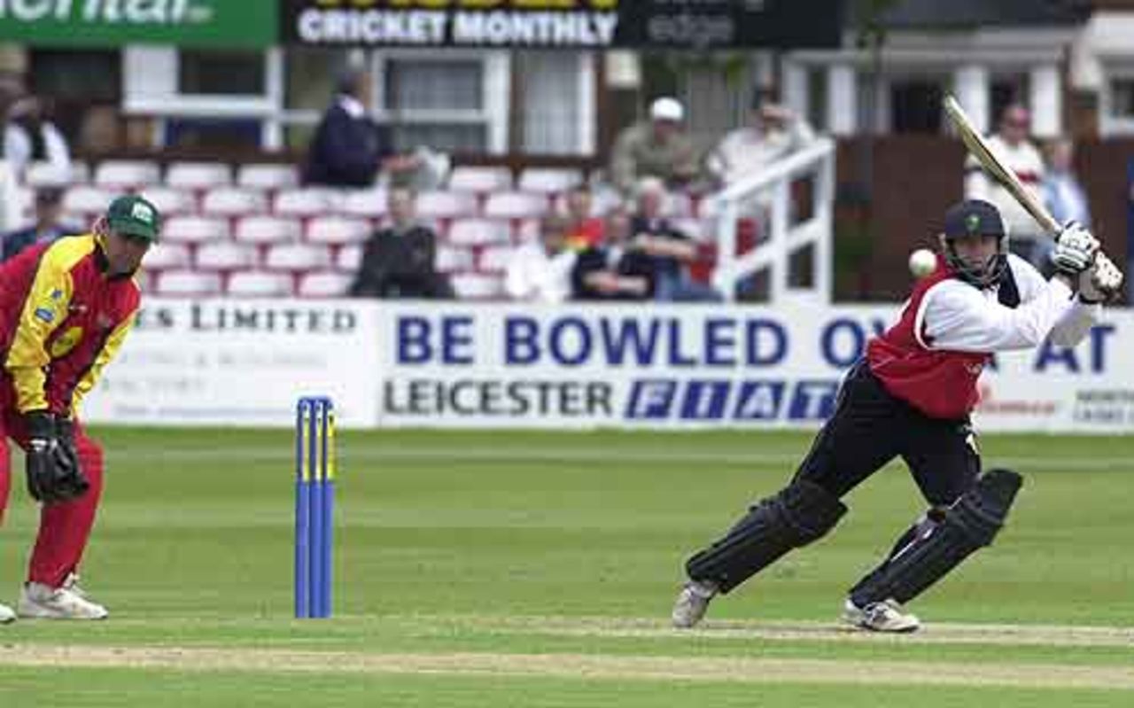 Adrian Dale with a drive through the off side, Leicestershire v Glamorgan, 4th June 2002