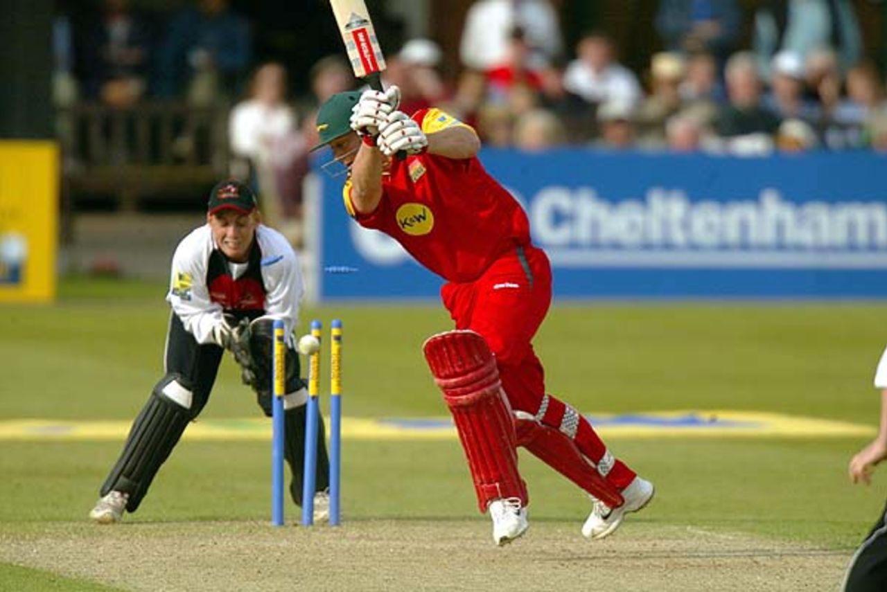 Vince Wells is bowled by Robert Croft during the Norwich Union League match between Leicestershire and Glamorgan at Leicester, 4 May 2002