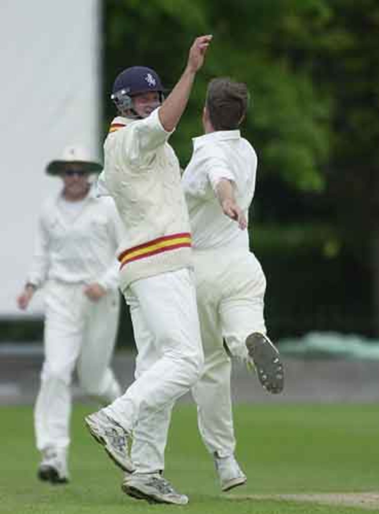 Robert Key, left, congratulates bowler Kirtley on the wicket of Jayasuriya, MCC v Sri Lankans at Chesterfield, June 2002
