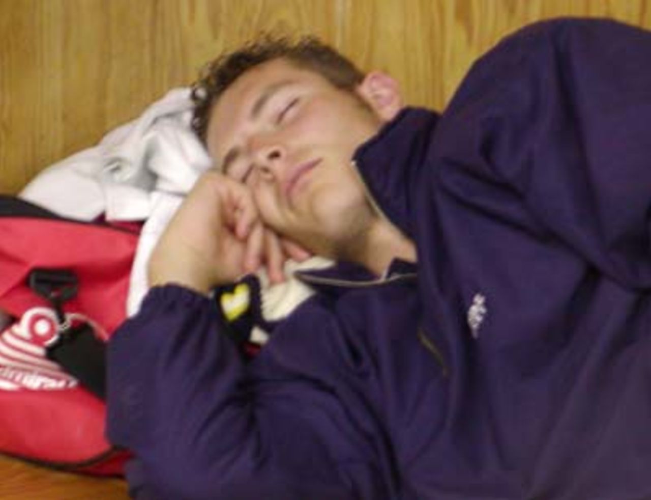 It's raining at Headingley so Twiggy takes an opportunity for a nap