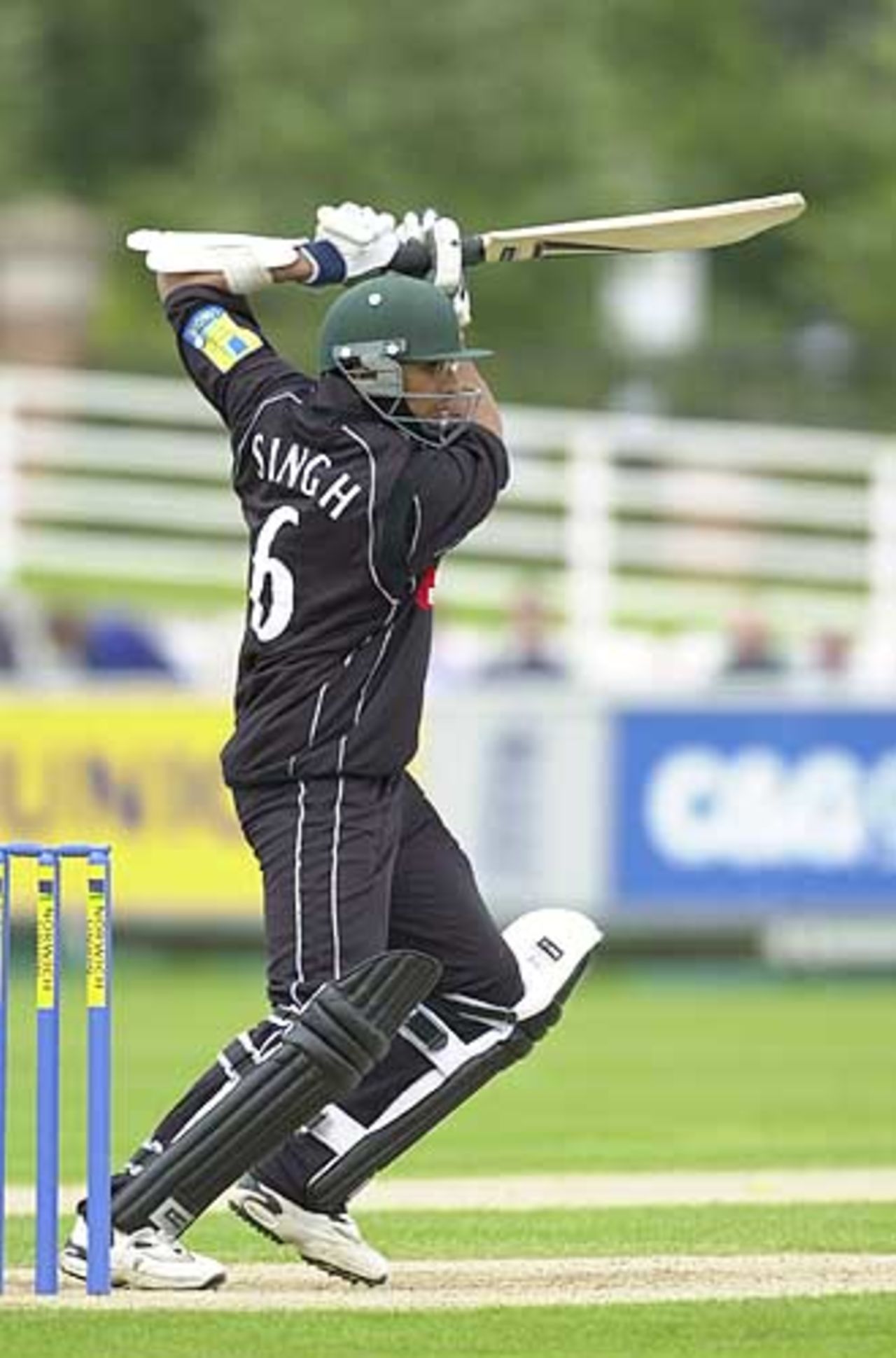 Anurag Singh with a lovely cover drive at The Riverside, Durham v Worcs, NUL 16 Jun 2002