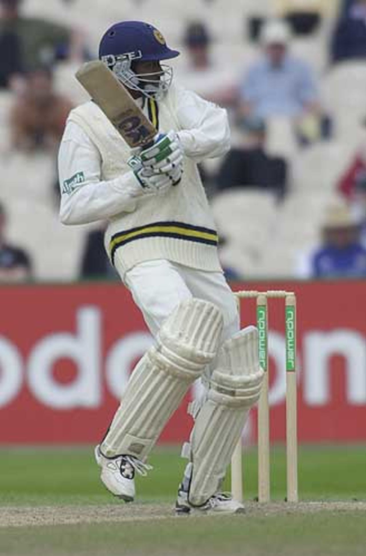 Russel Arnold plays the square cut on his way to his third Test ton, England v Sri Lanka, third Test, Old Trafford, 17 Jun 2002