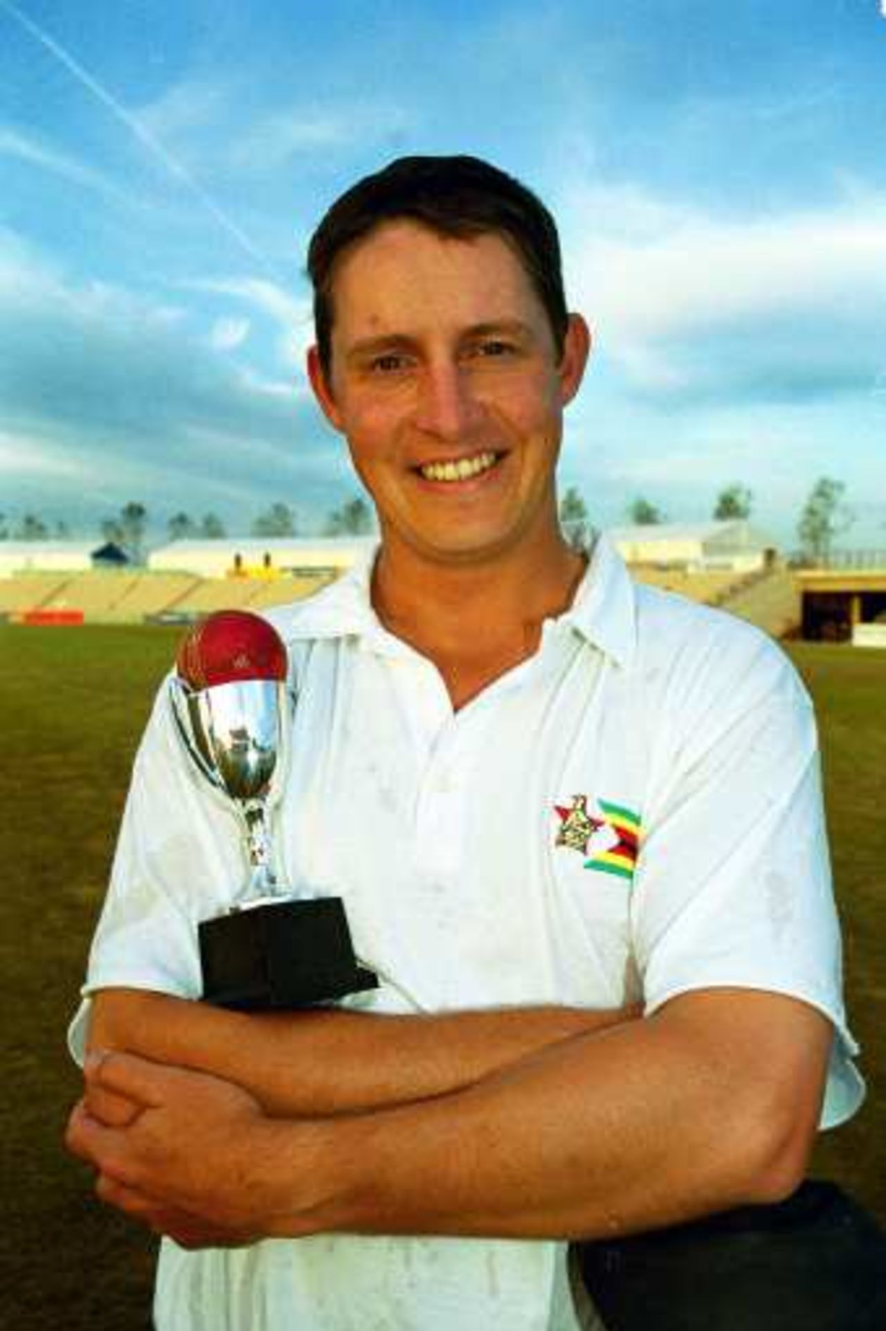 Daniel Peacock of Lymington CC collects the Man of the Match award in the NEC Cup Final 2001 at The Rose Bowl