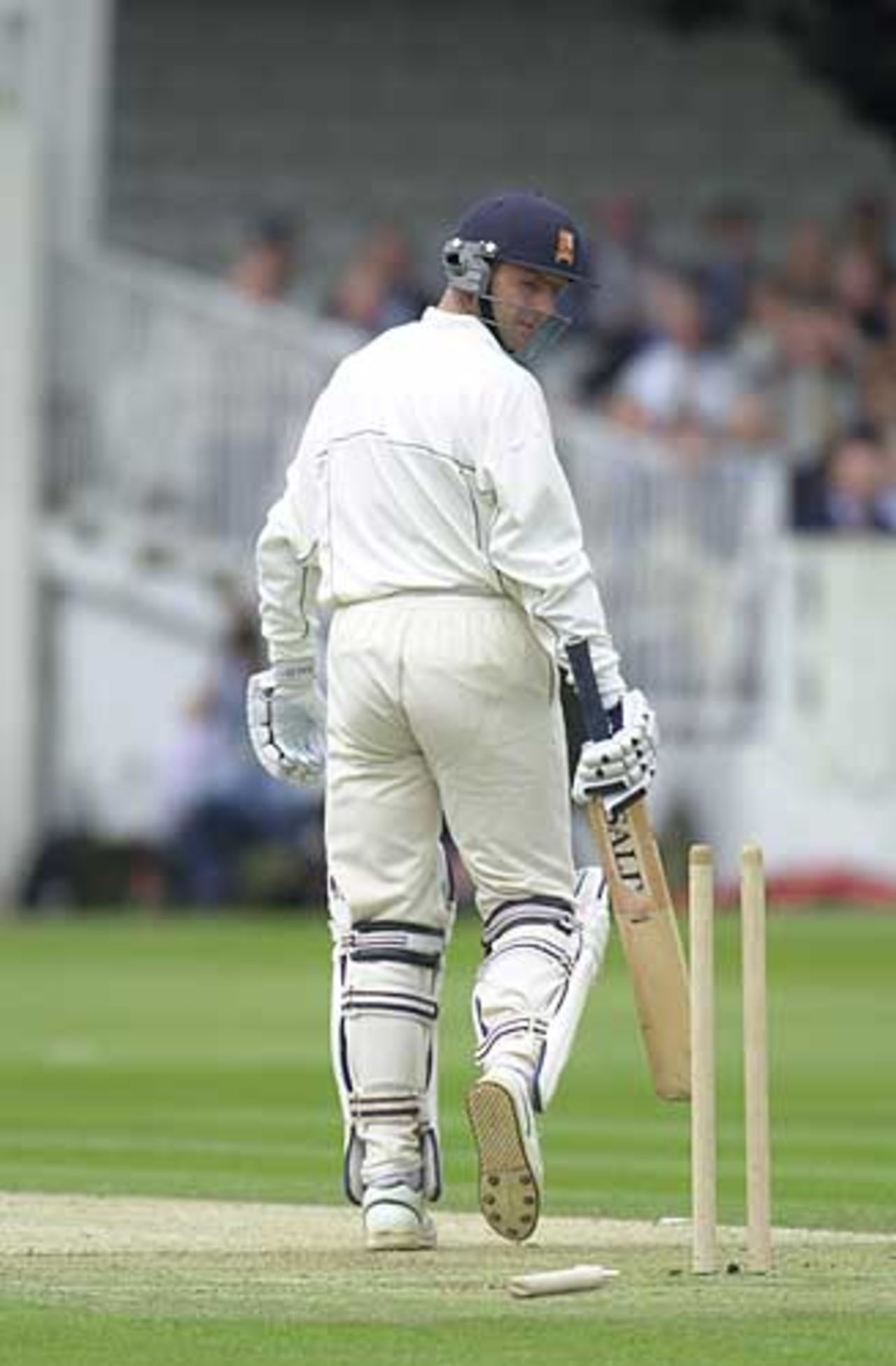 John Stephenson after the briefest of stays at the wicket, out first ball to Neil Carter, Essex v Warwickshire, B and H Cup Final, Lord's, 22 June 2002