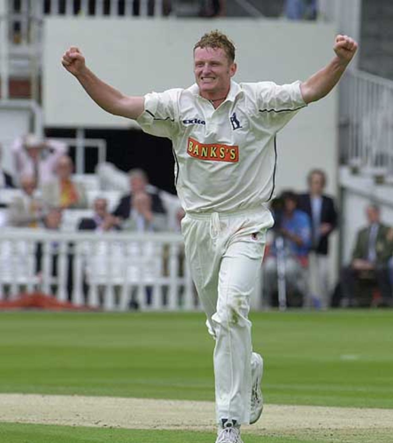 Maximum joy for Dougie Brown as he gets Ronnie Irani out, Essex v Warwickshire, B and H Cup Final, Lord's, 22 July 2002