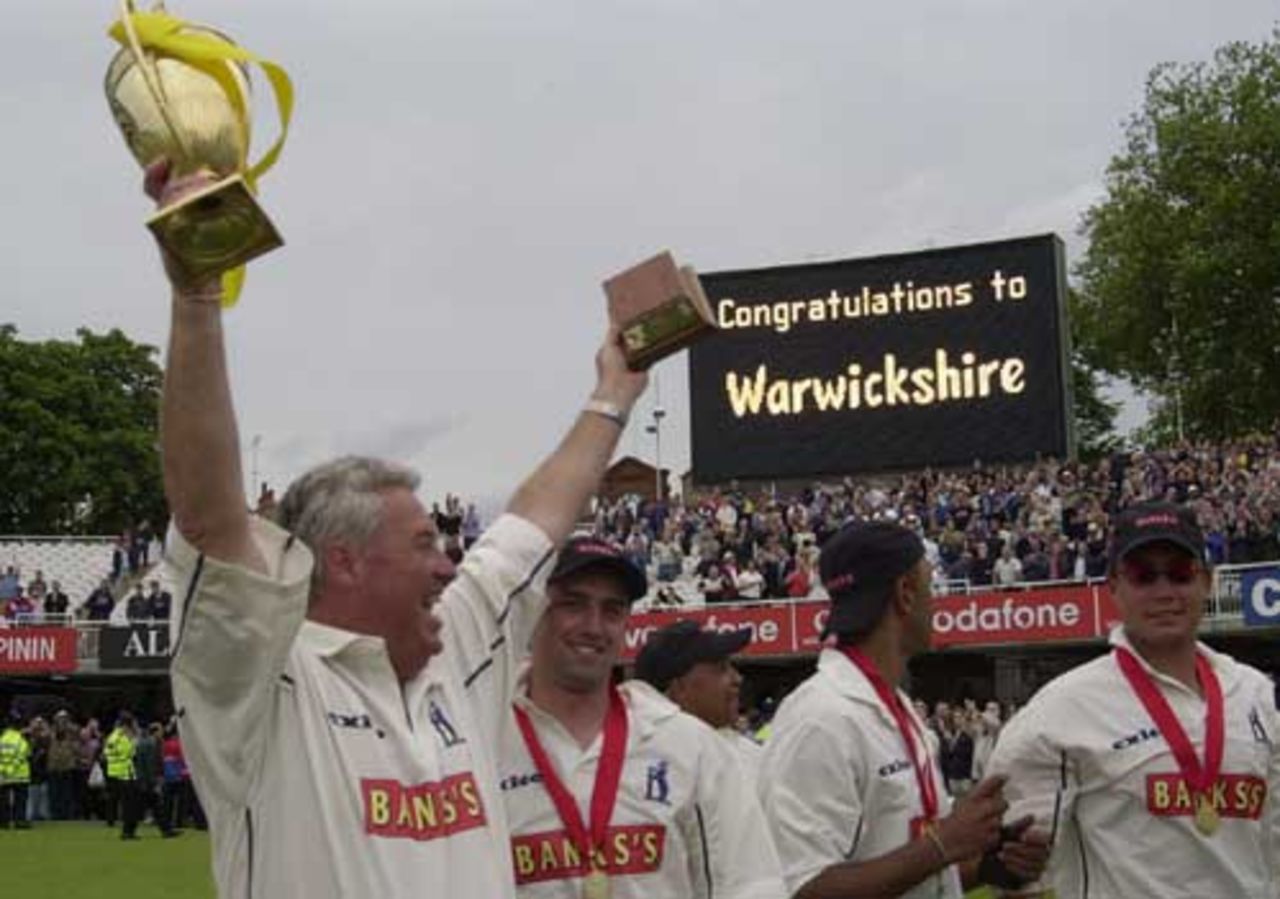 Bob Woolmer with the spoils of victory, Essex v Warwickshire, Benson and Hedges Cup Final, Lord's, 22 June 2002