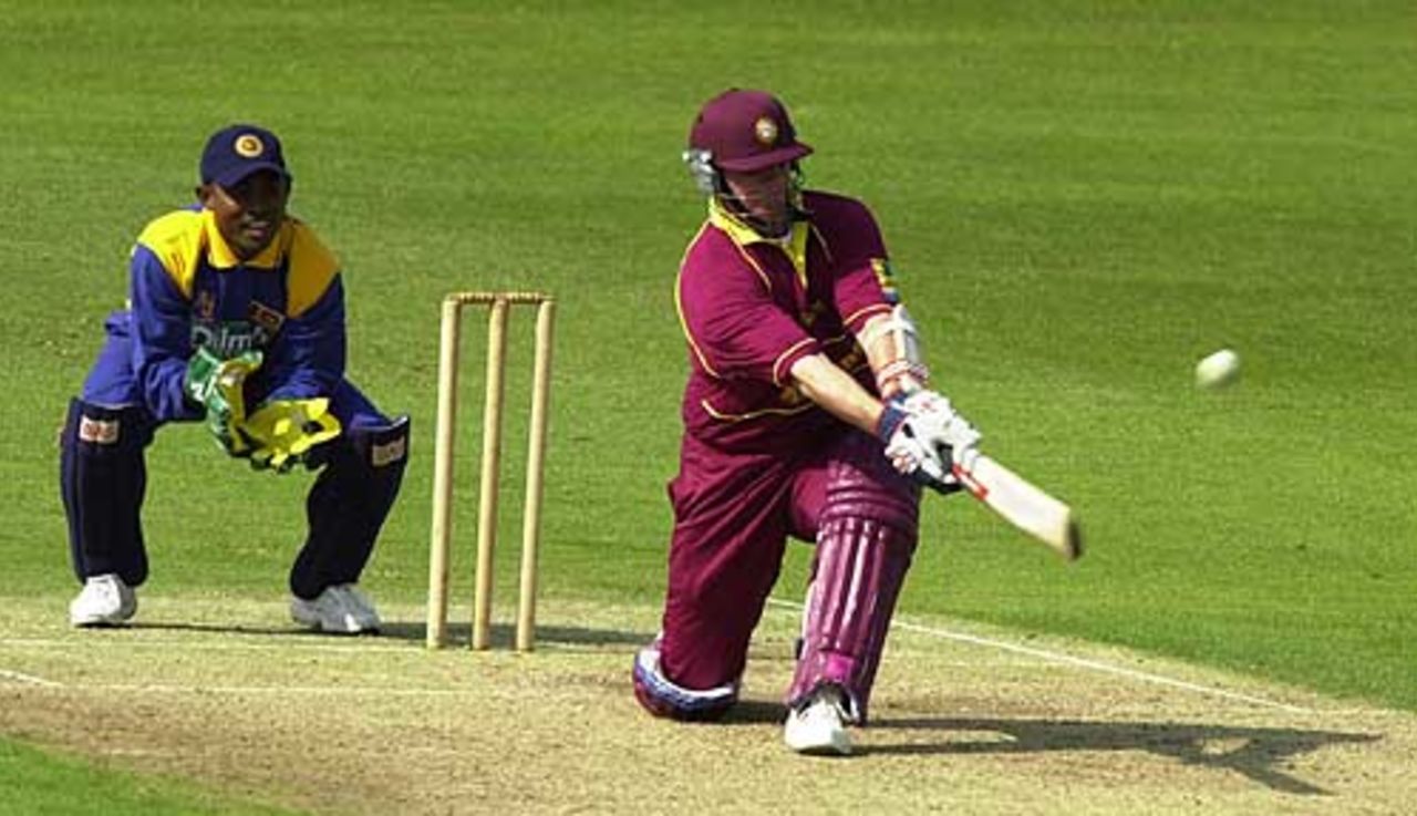 David Sales hoists a 6 to reach his 50, Northamptonshire v Sri Lankans, June 2002