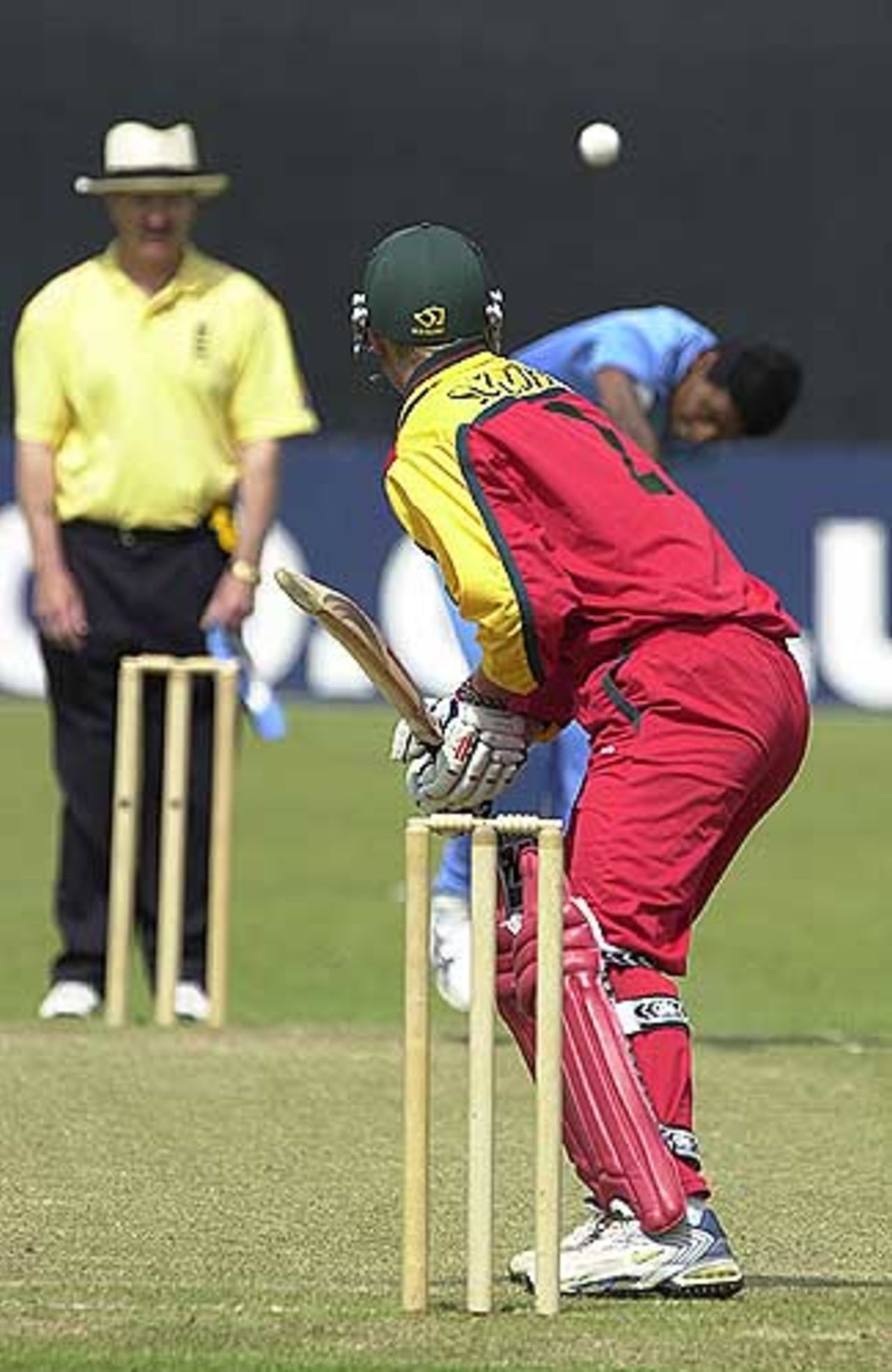 Yohannan bends his back as he opens the bowling to Sutcliffe of Leics, Leicestershire v Indians 26th June 2002