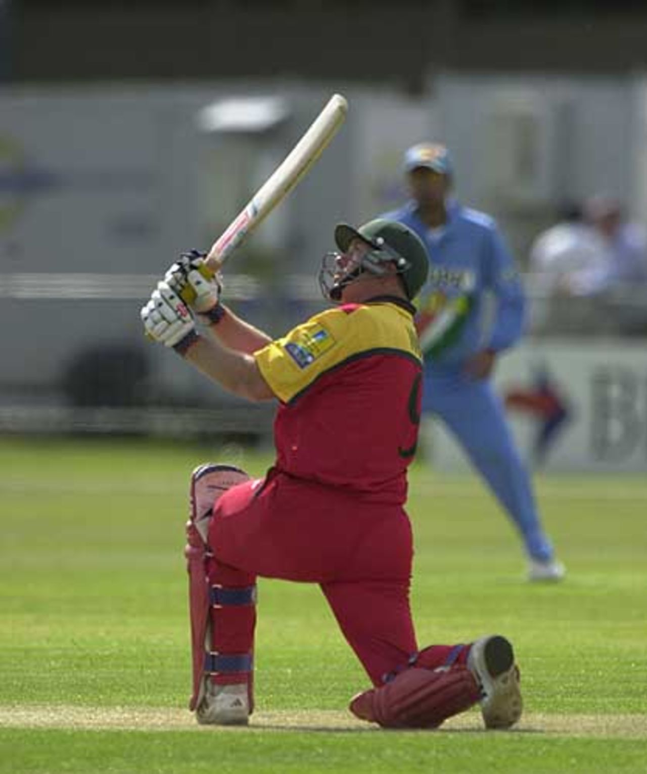 Leics opener Trevor Ward hoists a six off the bowling of Ganguly, Leicestershire v Indians 26th June 2002