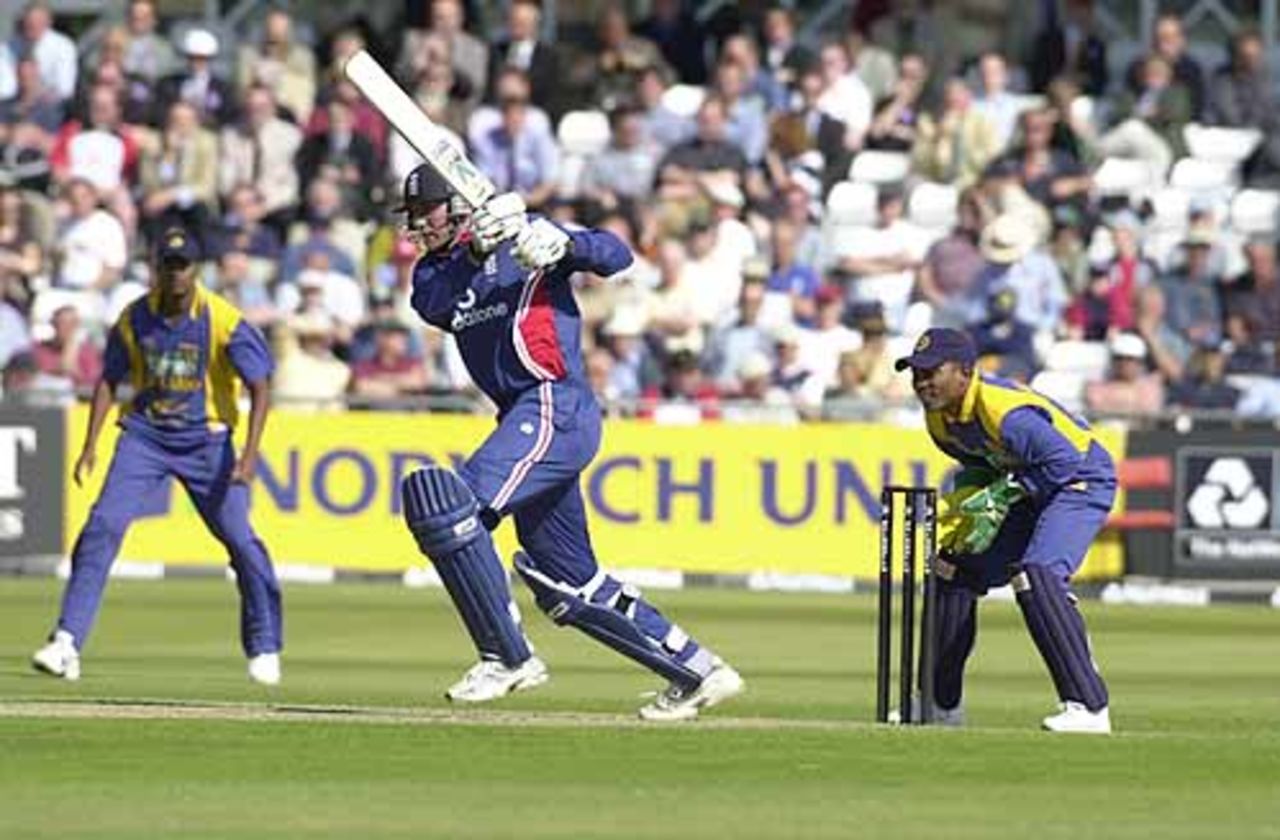 Ronnie Irani , on the run and on the drive in the England  innings, England v Sri Lanka at Trent Bridge