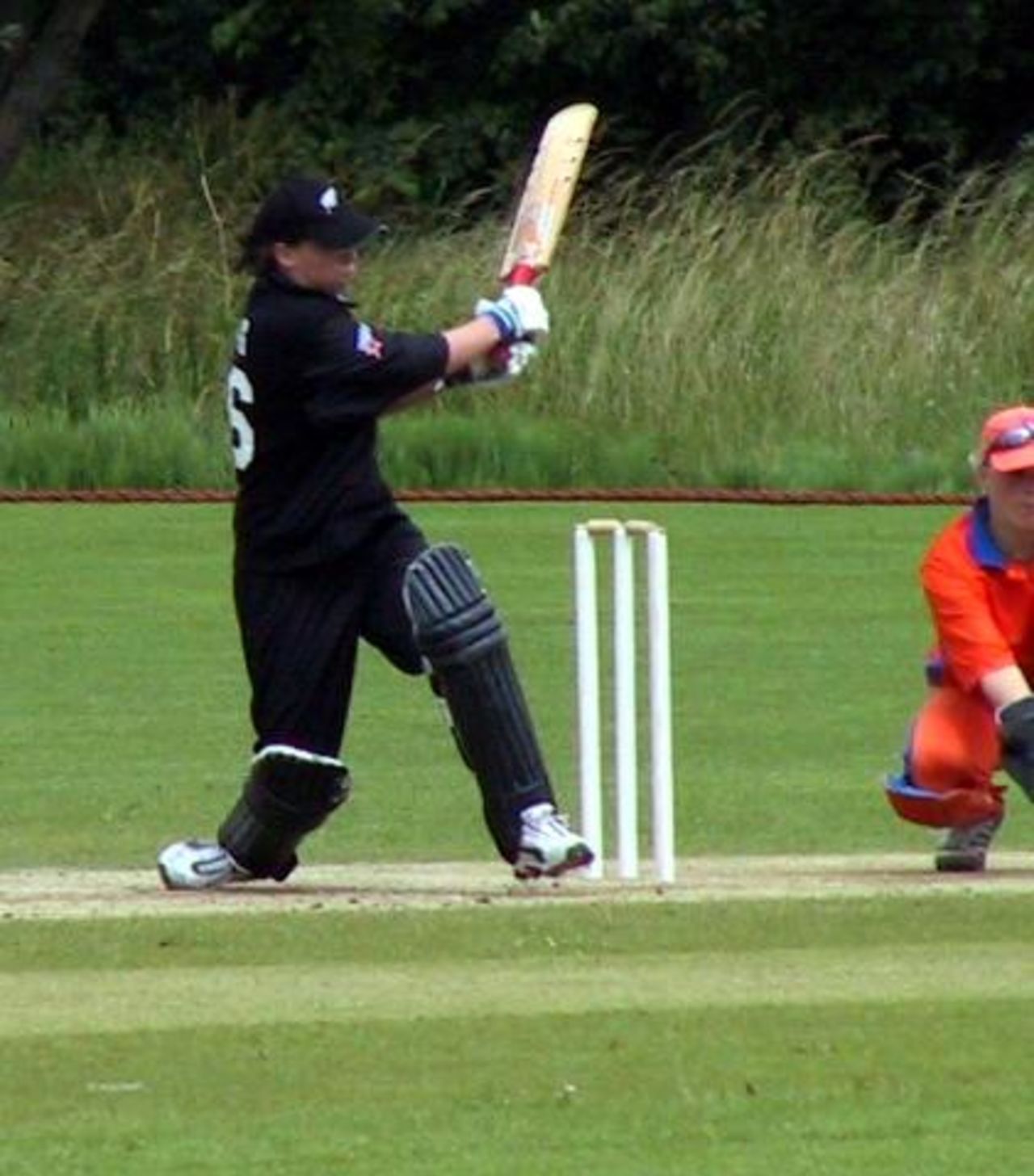 Frances King batting for New Zealand against Netherlands, 28 June 2002