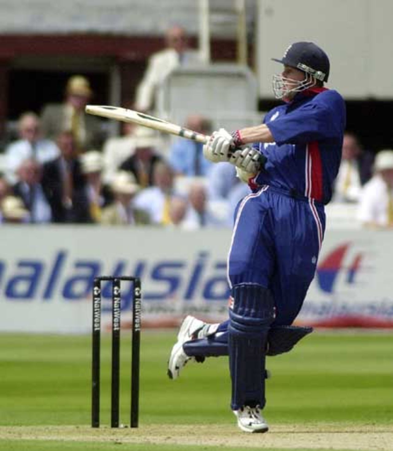 Nick Knight has pulled an Agarkar delivery to the square leg boundary, England v India at Lord's, June 2002