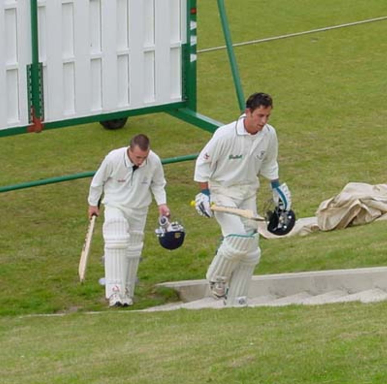 Iain Brunnschweiler (134) and Mitch Stokes (25*) after the completion of the Hampshire Academy innings against Trojans at The Rose Bowl