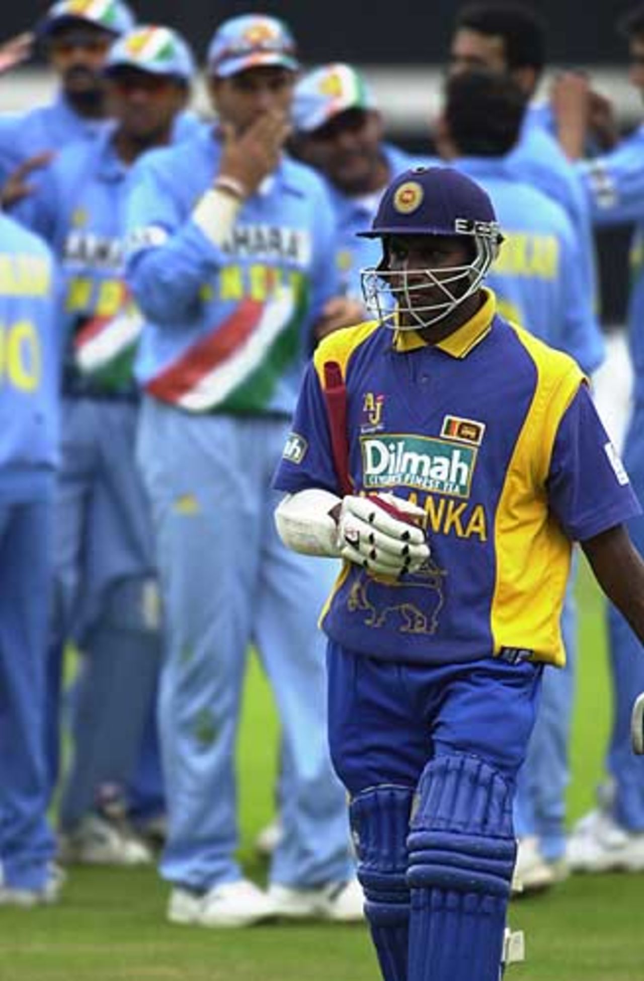 The end of the innings for Jayasuriya, out to Agarkar for 36, India v Sri Lanka, The Oval June 2002