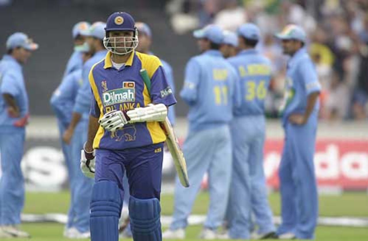 Atapattu with the long trudge back to the pavilion after being bowled for 7 by Zaheer Khan, India v Sri Lanka, The Oval June 2002