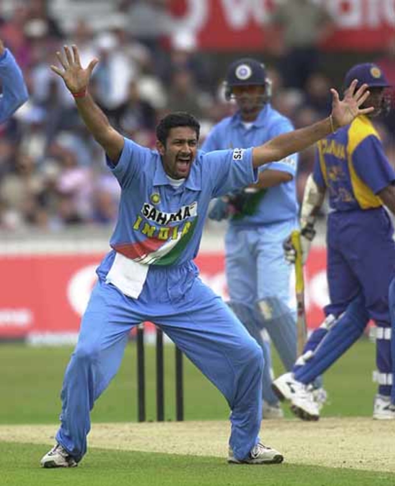 Anil Kumble belts out an appeal for the wicket of Chandana but does not get it, India v Sri Lanka, NatWest Series, The Oval, 30 Jun 2002