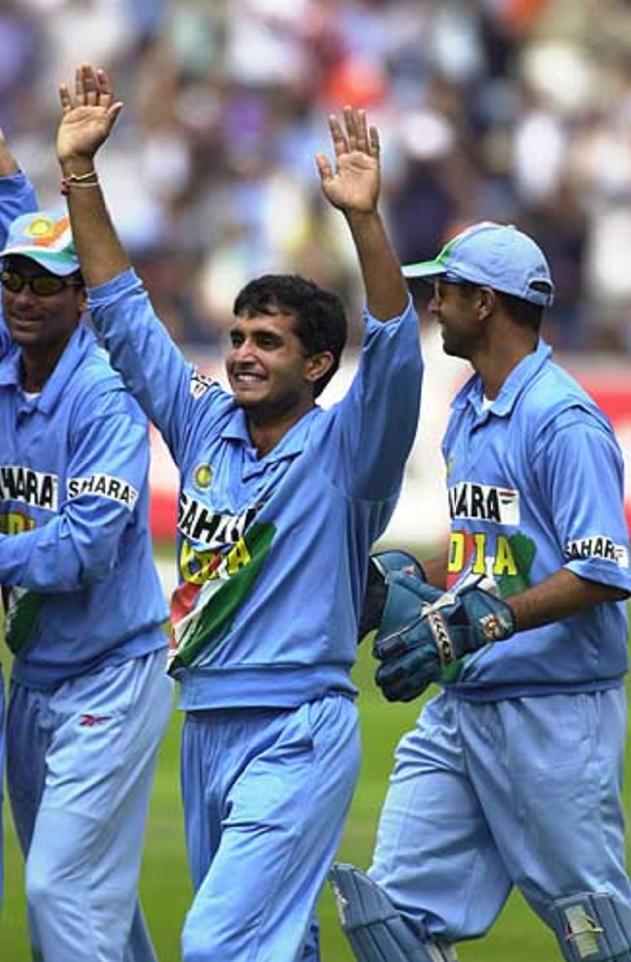 Ganguly celebrates getting the wicket of Nawaz for 11, India v Sri Lanka, NatWest Series, The Oval, 30 Jun 2002