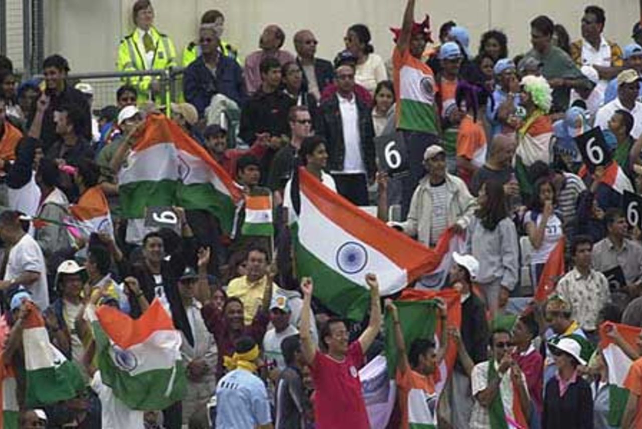 Sections of the crowd show their feelings after Tendulkar has struck a 6 India v Sri Lanka, NatWest Series, The Oval, 30 Jun 2002