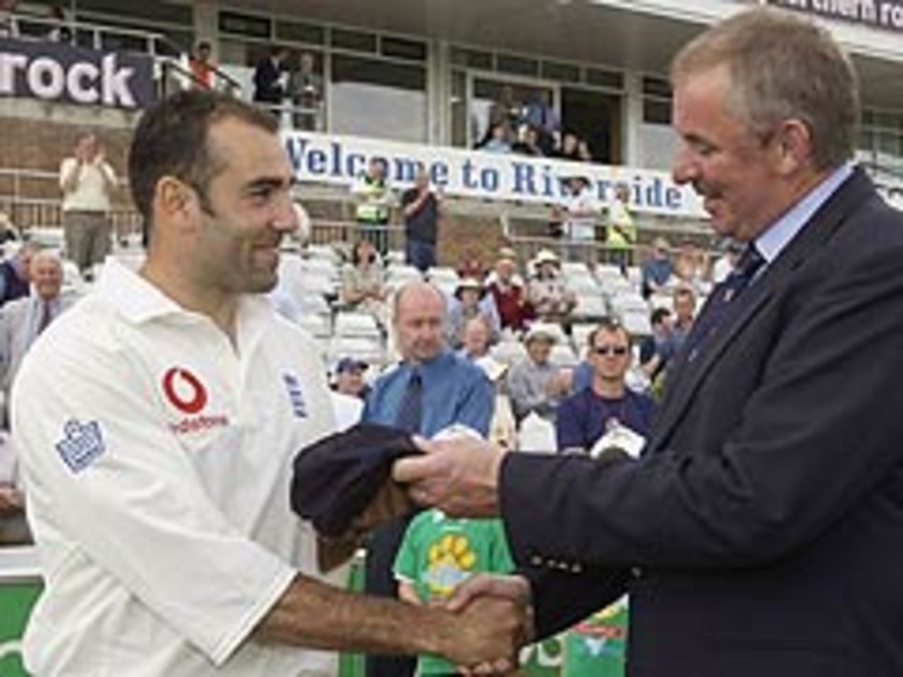 Richard Johnson receives his England cap from David Graveney, June 5, 2003