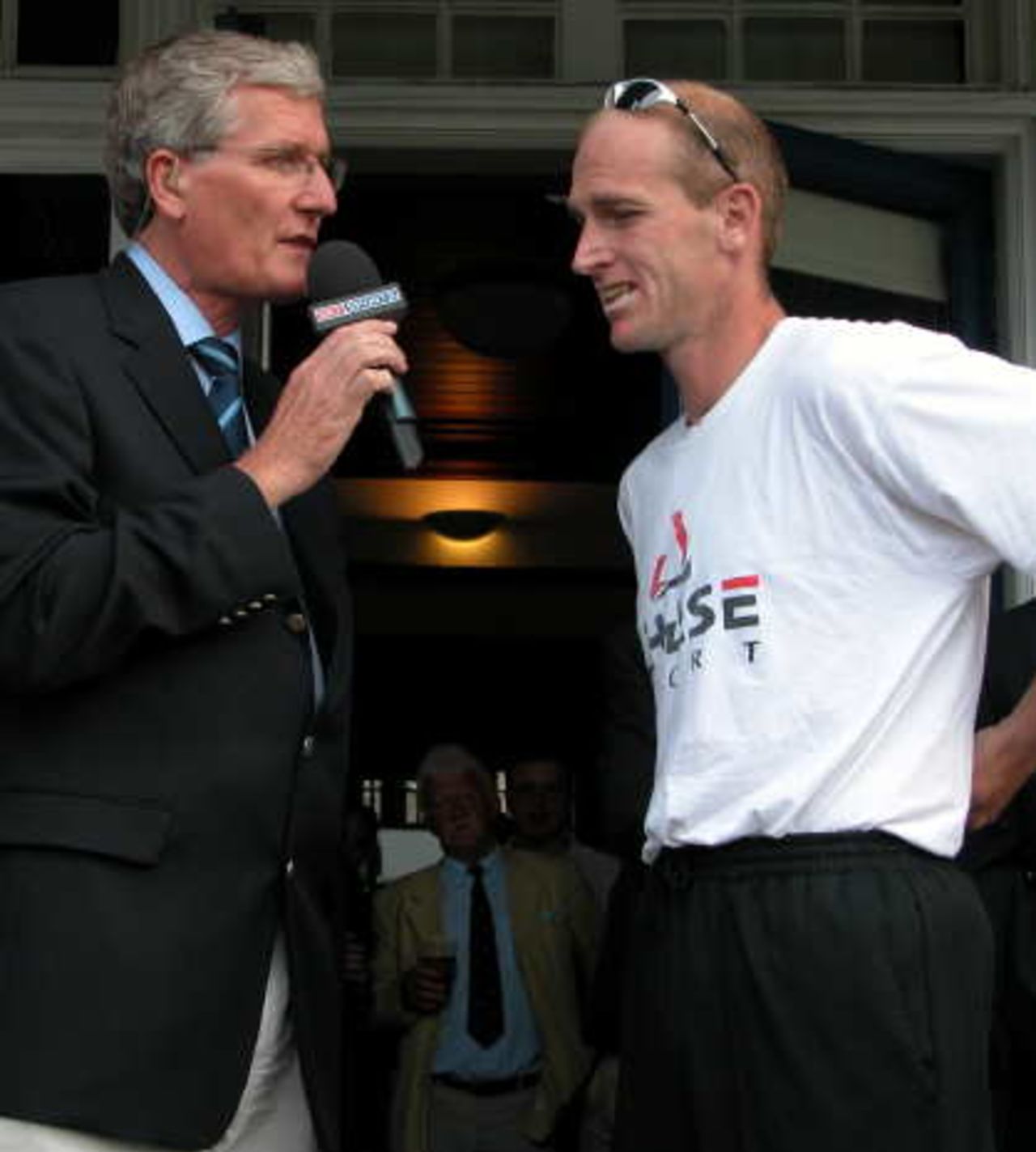 Victorious Hampshire captain John Crawley talks to Sky TV's Bob Willis