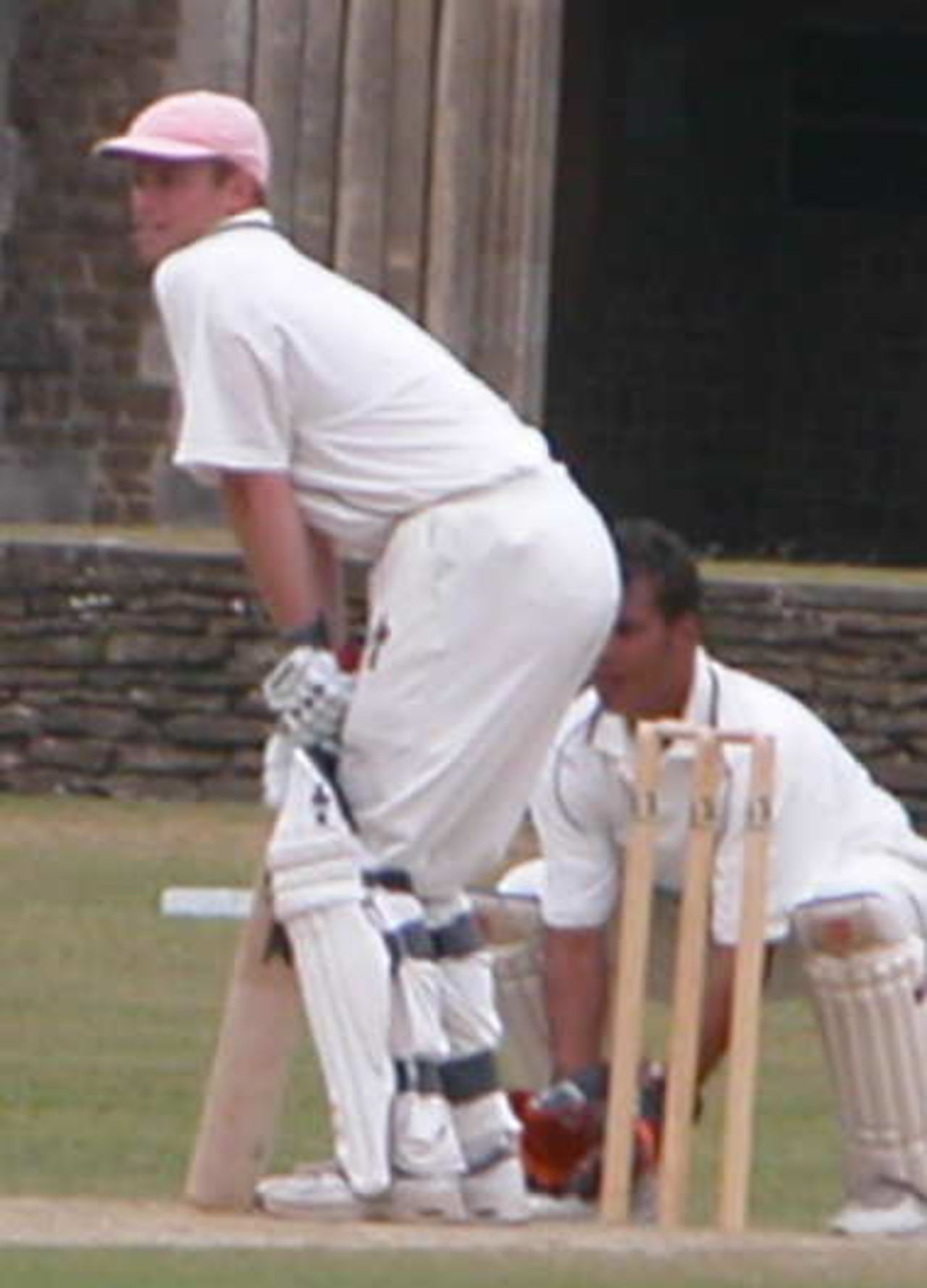 James Hamblin, Charterhouse captain for the day and former pupil batting against Hampshire XI (spot the pink cap!)