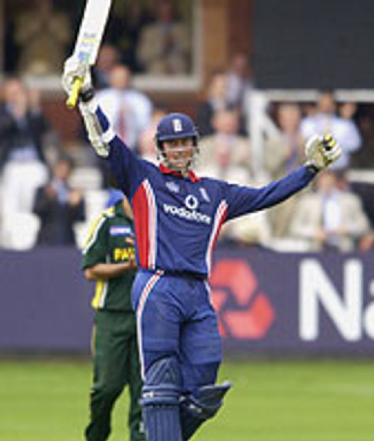Marcus Trescothick celebrates his century in the third ODI of the NatWest Challenge against Pakistan