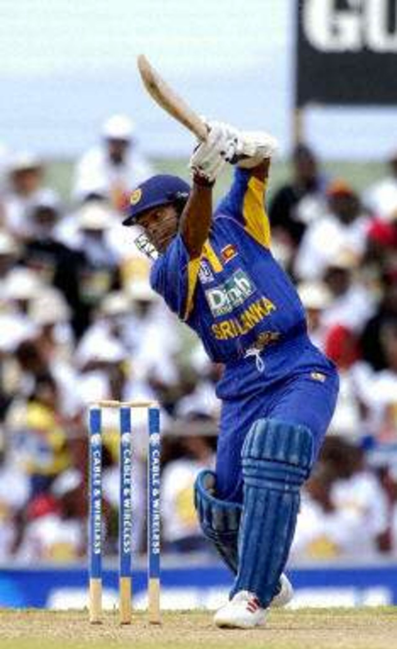 Romesh Kaluwitharana blasts a boundary through the covers in the second one-day international at Barbados