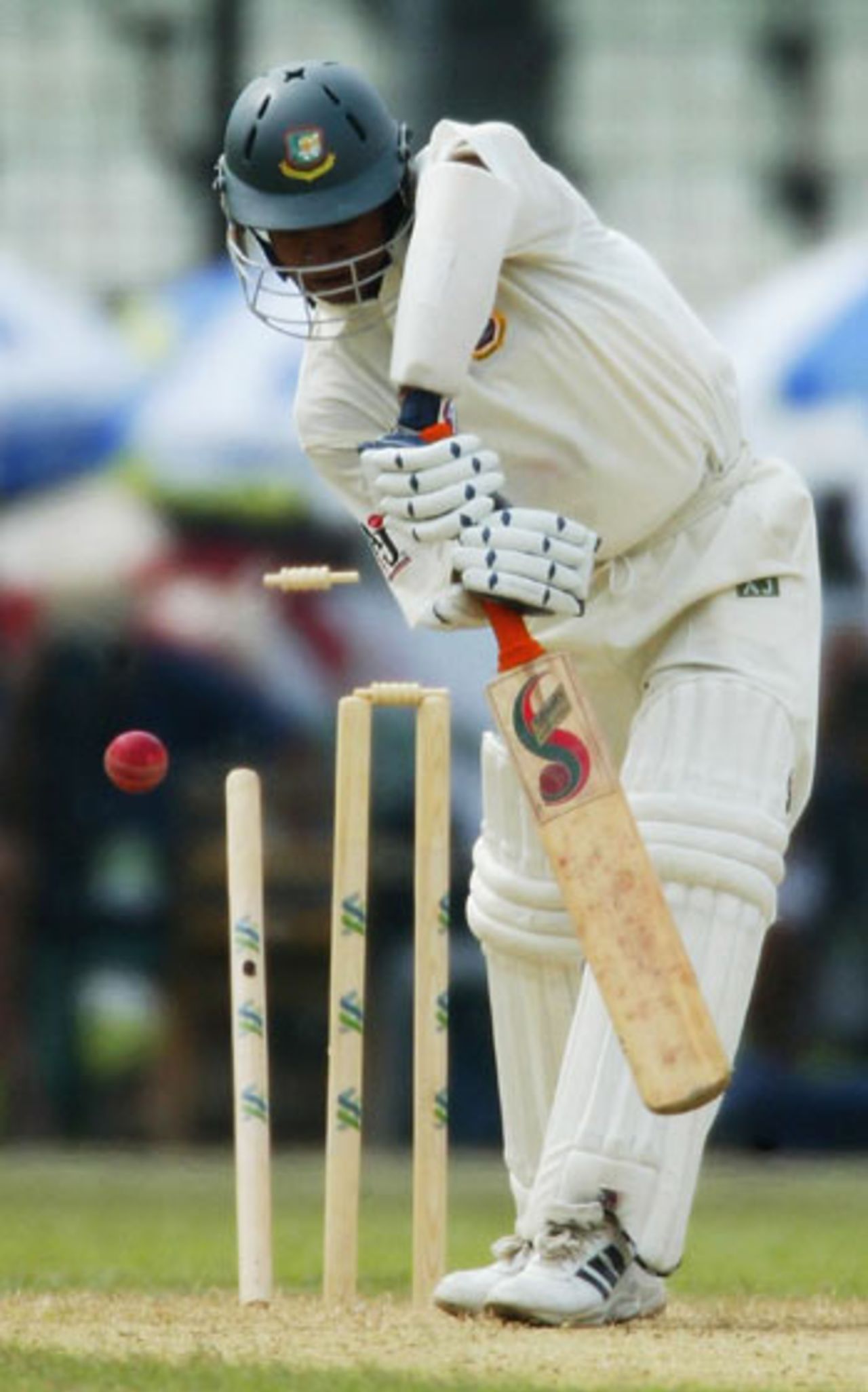 Hannan Sarkar is bowled by Matthew Hoggard, Bangladesh v England, Dhaka, 1st Test, October 2003