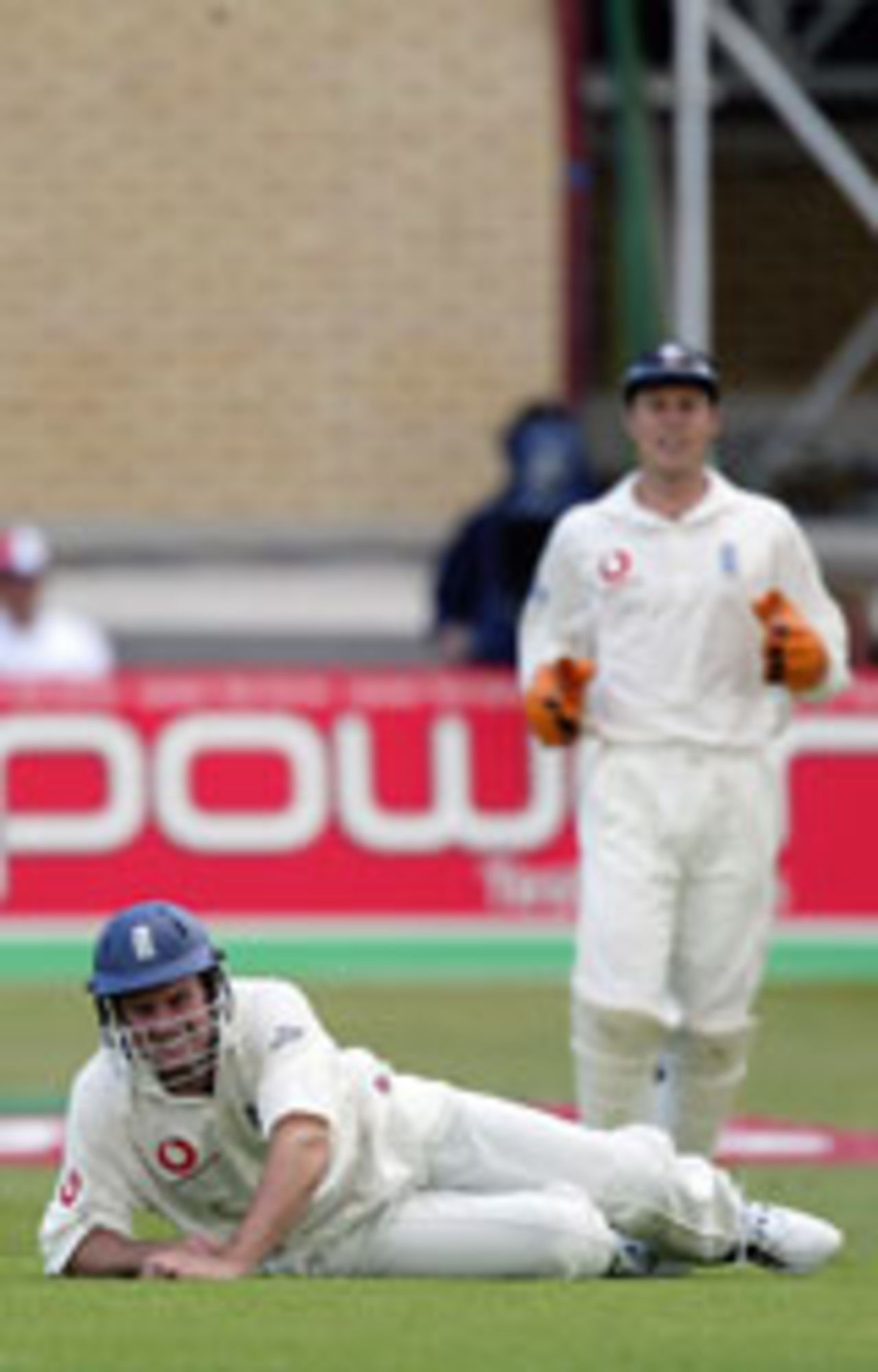 Andrew Strauss sprawled on the ground, England v New Zealand, 3rd Test, Trent Bridge, June 10, 2004