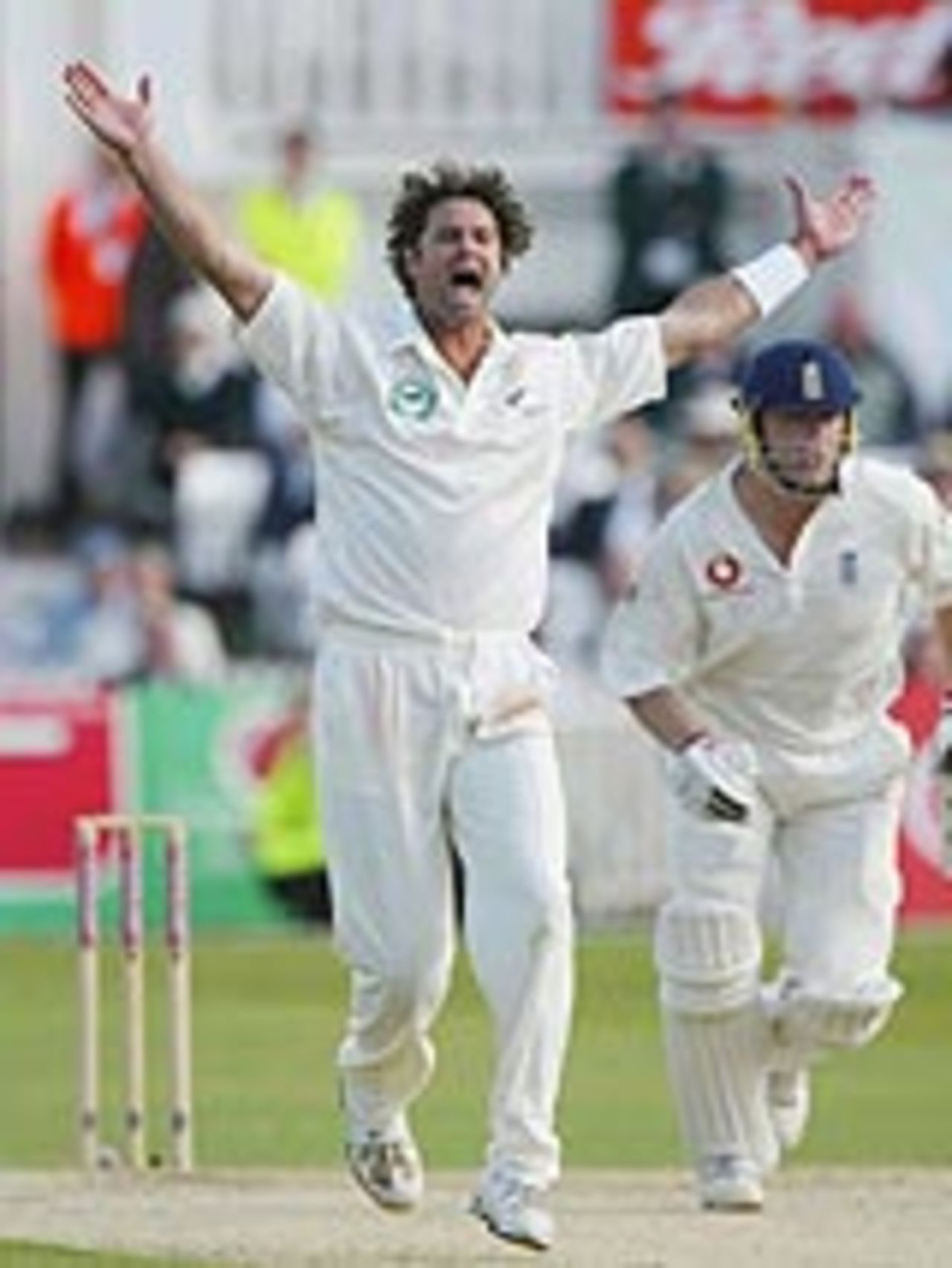 Chris Cairns celebrates the wicket of Andrew Flintoff, England v New Zealand, Trent Bridge, 2nd day, June 11, 2004