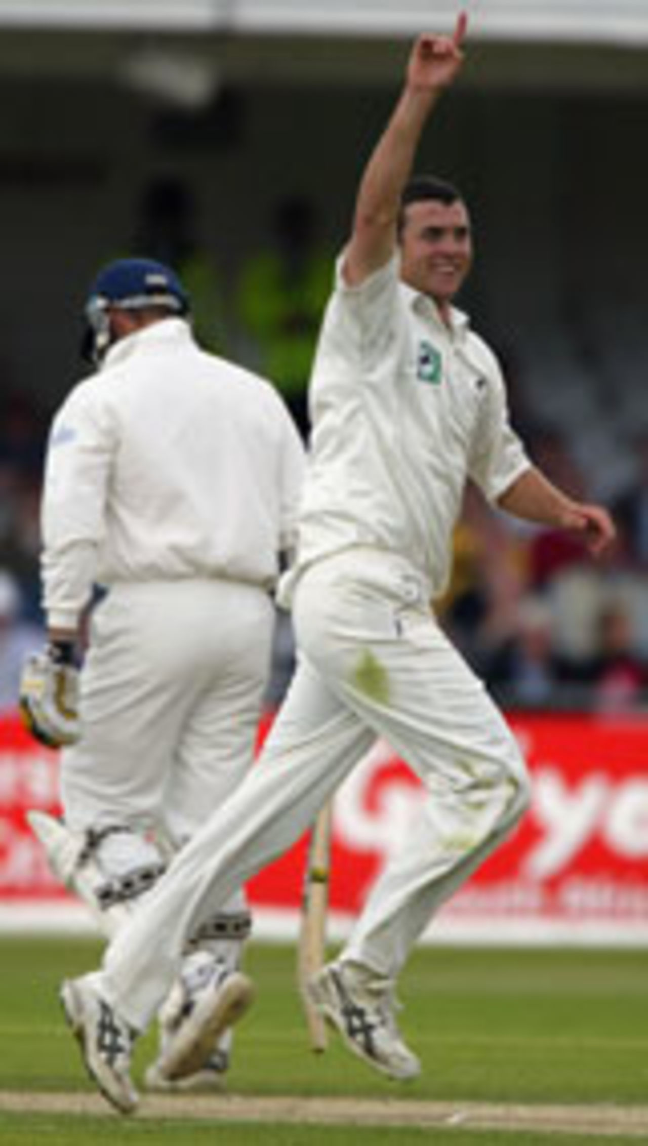 James Franklin celebrates the fall of an English wicket, England v New Zealand, 3rd Test, Trent Bridge, 12 June 2004