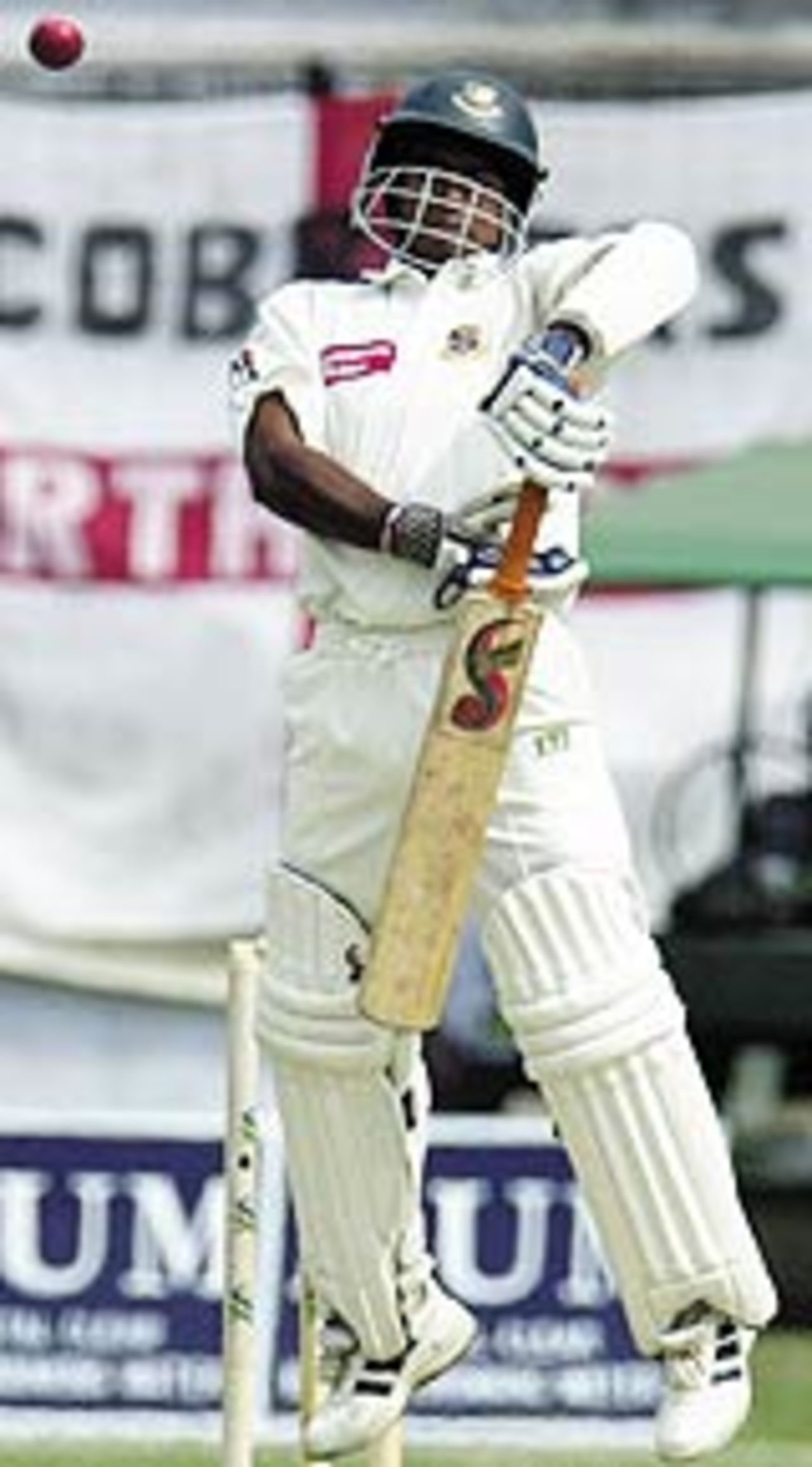 Hannan Sarkar jumps as he is struck by Stephen Harmison, Bangladesh v England, 1st Test, Dhaka, 4th day, October 24, 2003